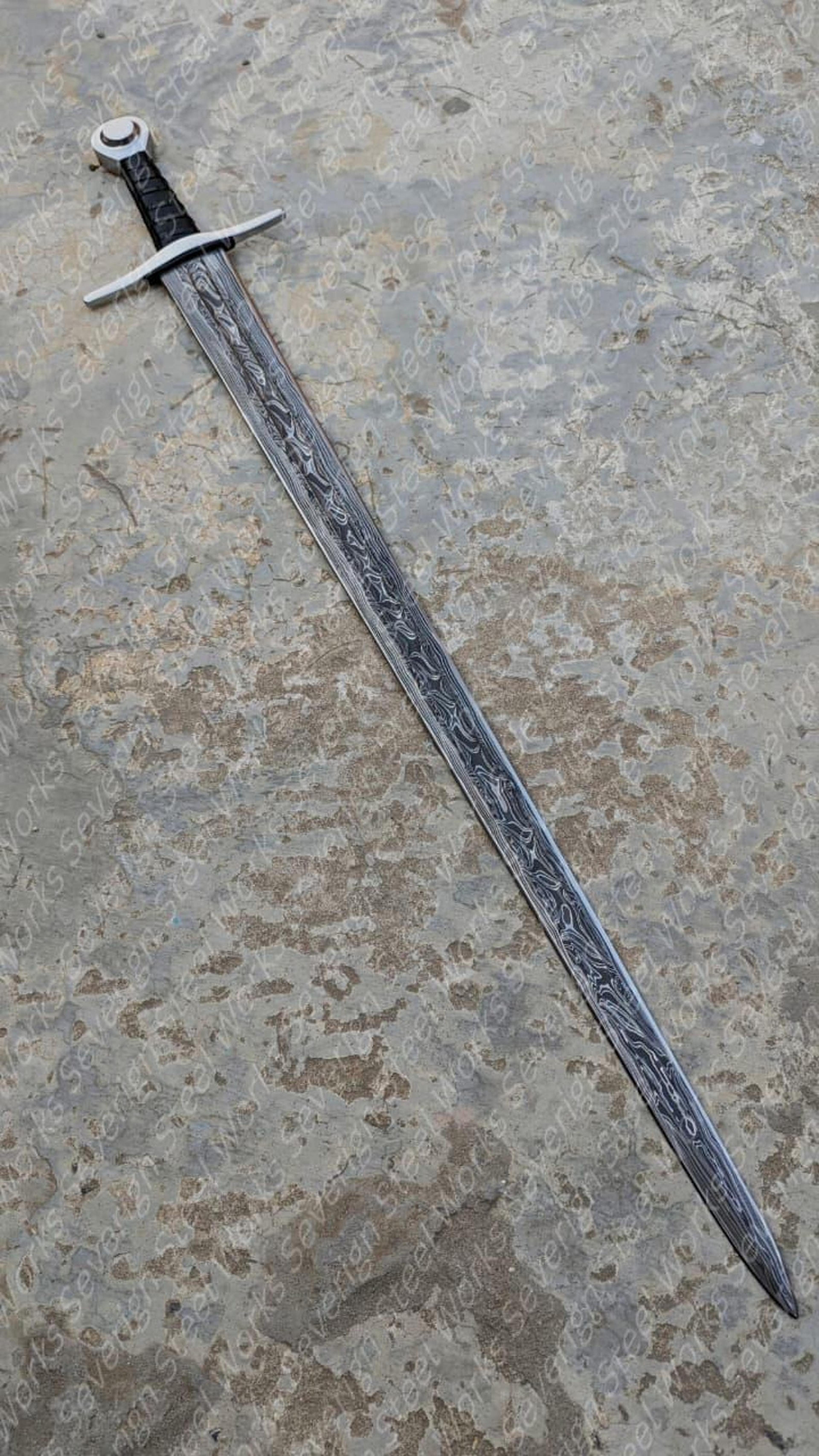 39 Swedish Damascus Sir William Marshal Replica Authentic Medieval Knight Sword With Leather W 7