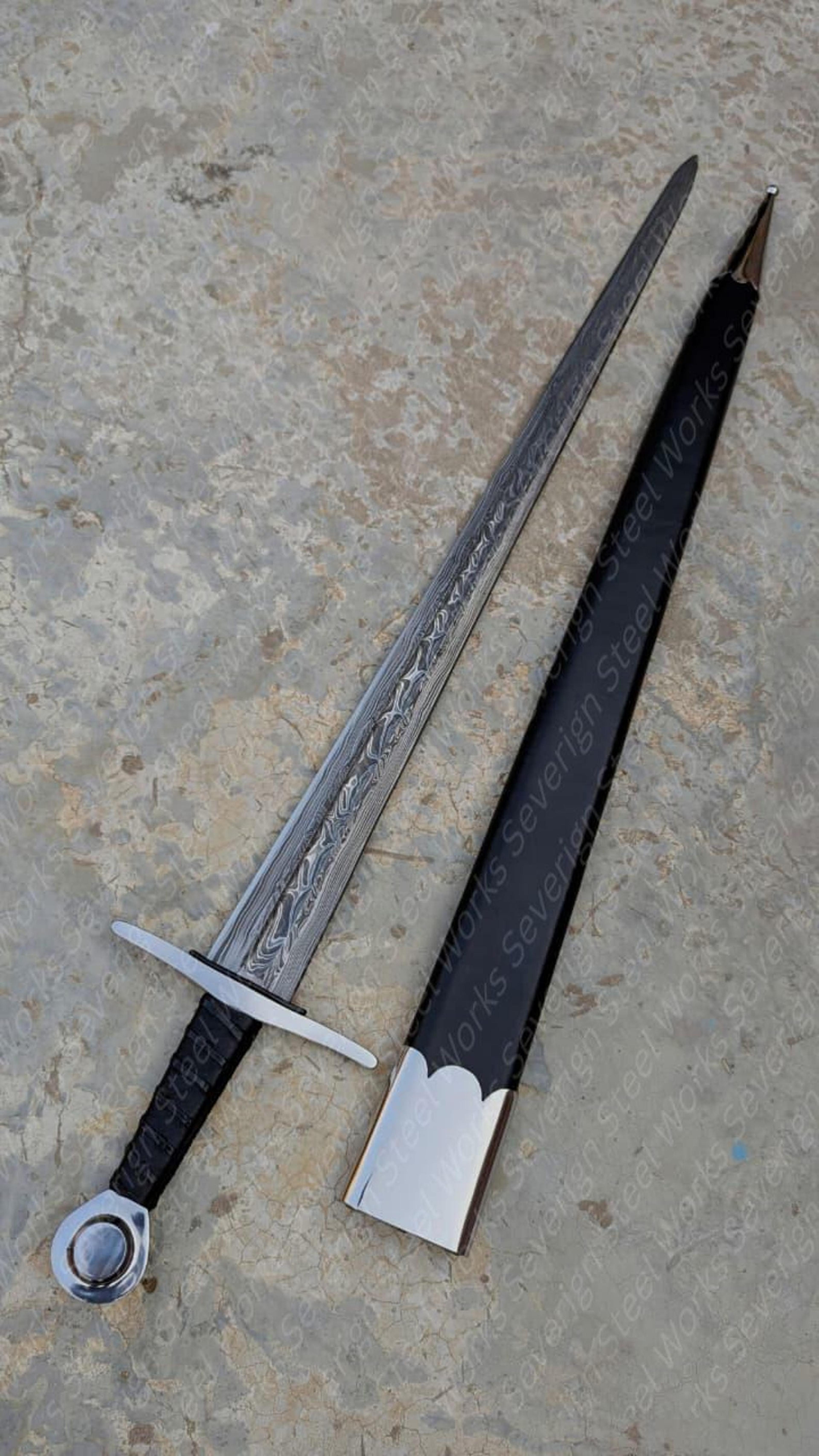 39 Swedish Damascus Sir William Marshal Replica Authentic Medieval Knight Sword With Leather W 4