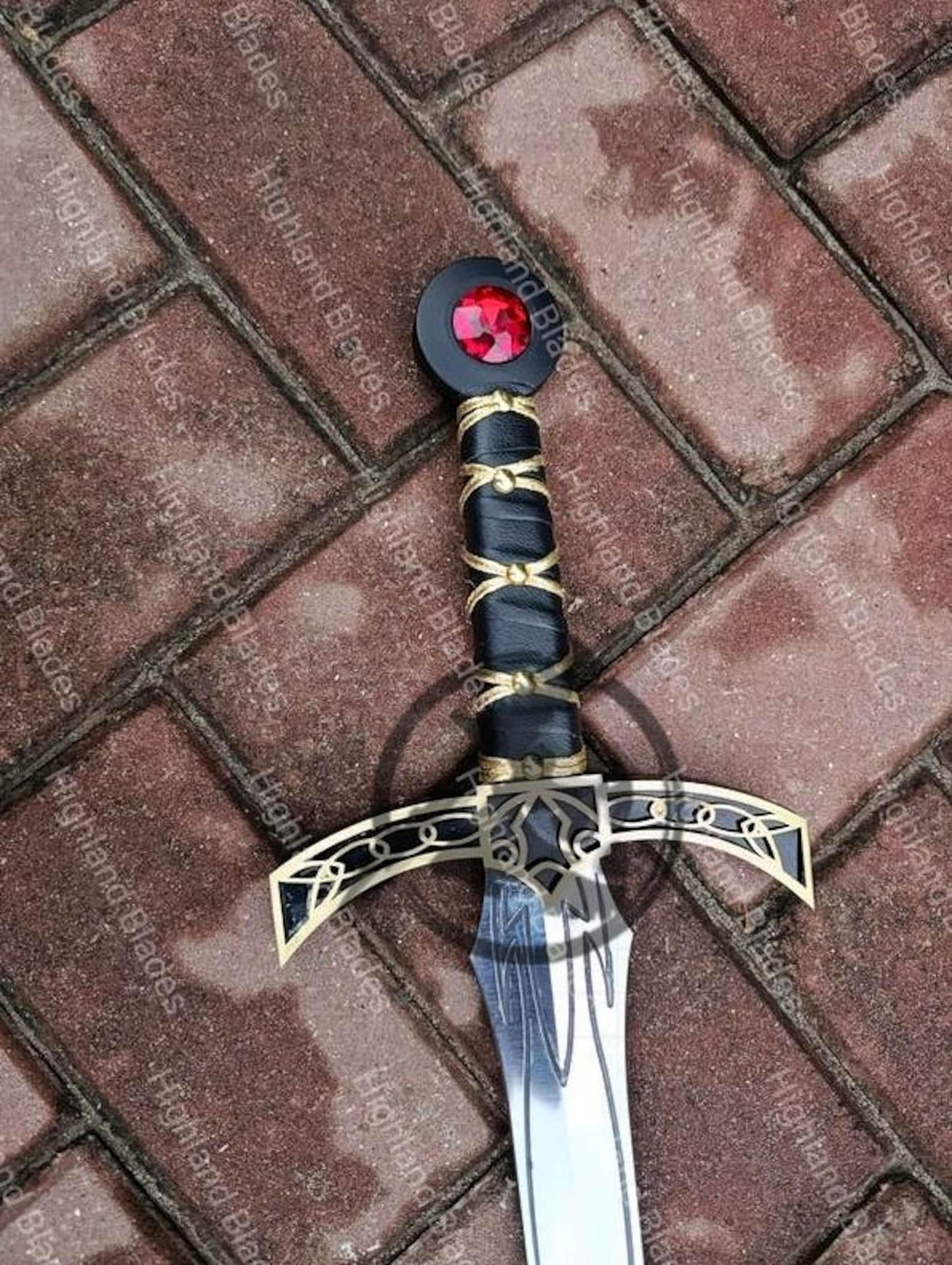 Goldryn Sword Thrones Of Glass Inspired 36 Fantasy Display Sword With Brass Detailing Red Gem 2
