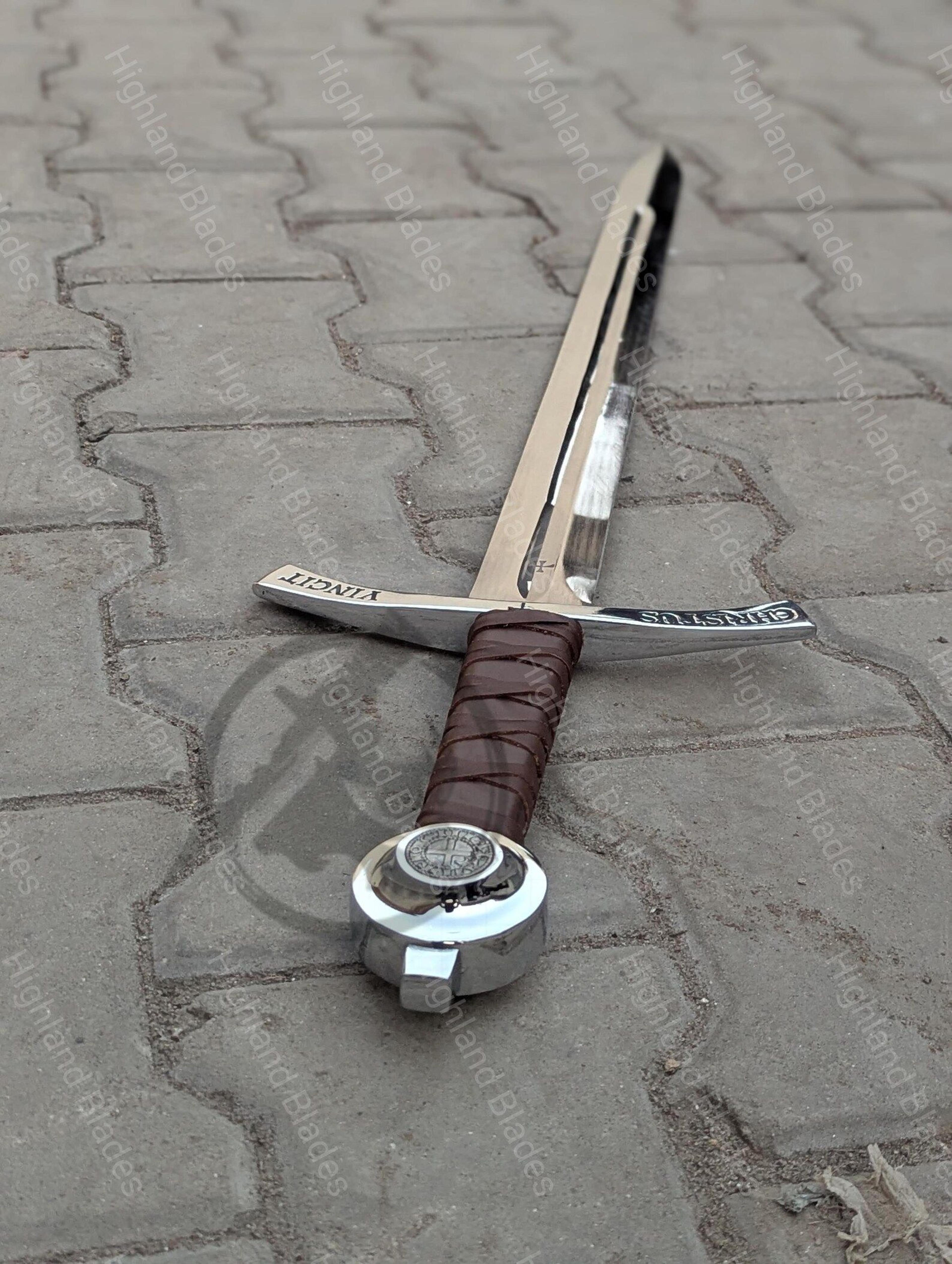 Faithkeeper Knight Sword 36 Polished Stainless Steel Collectible With Leather Scabbard Ideal 3