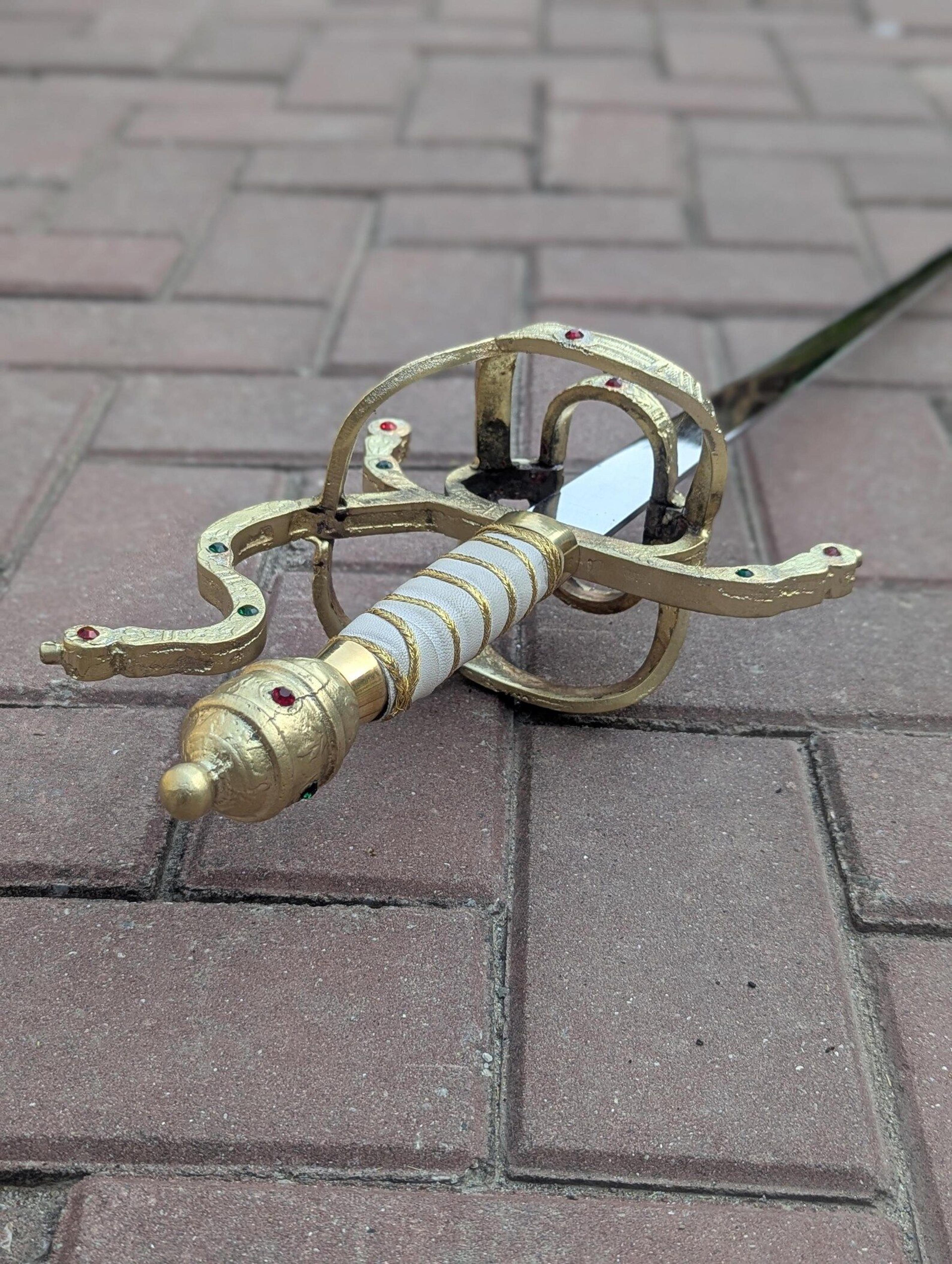 Princess Bride Inigo Montoya Rapier Sword Polished Steel Blade Brass Hilt With Gemstones Auth 7