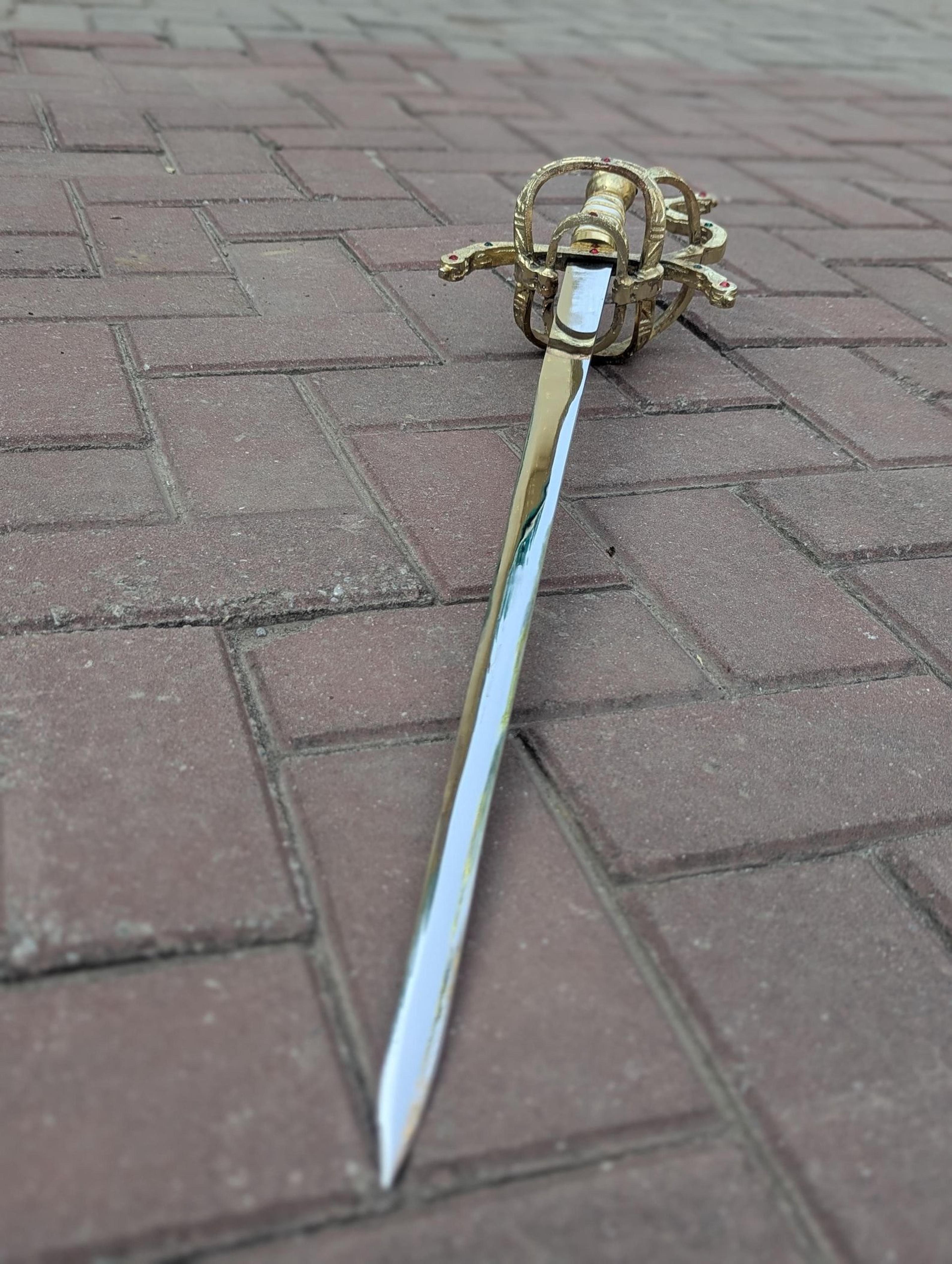 Princess Bride Inigo Montoya Rapier Sword Polished Steel Blade Brass Hilt With Gemstones Auth 6