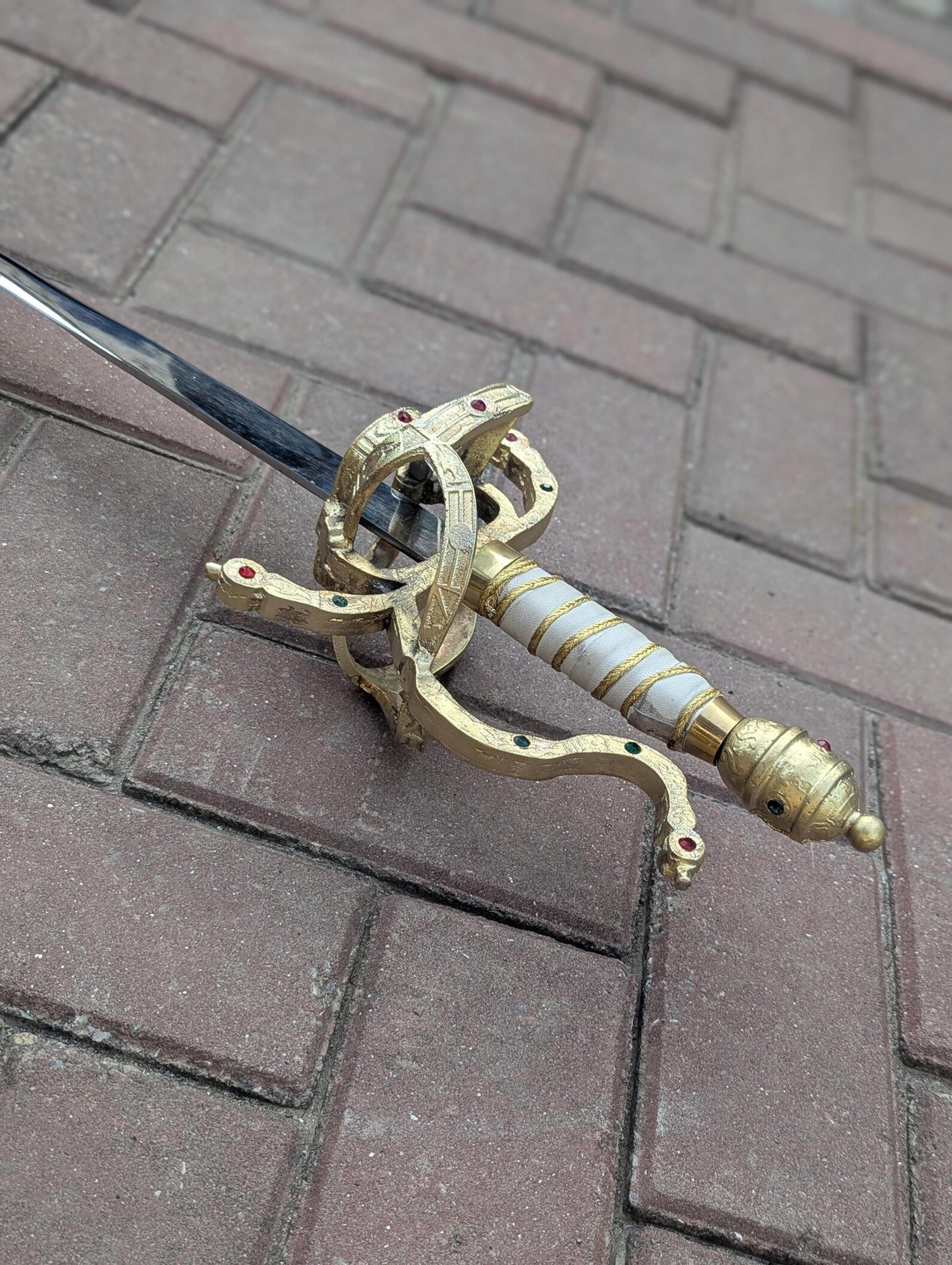 Princess Bride Inigo Montoya Rapier Sword Polished Steel Blade Brass Hilt With Gemstones Auth 4