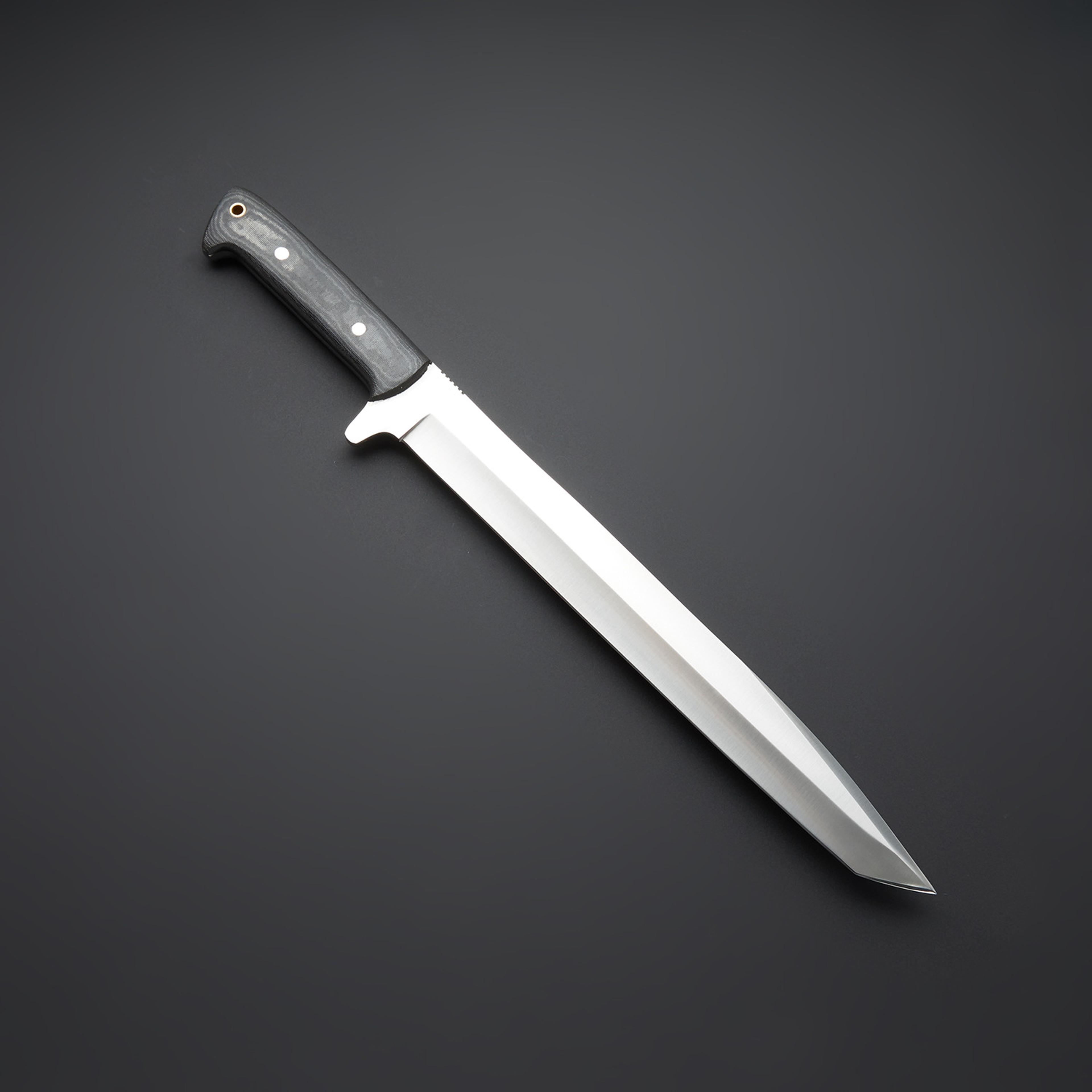 "custom handmade beautifull d2 tool steel hunting sword with multi color canvas micarta handle / gift for him"