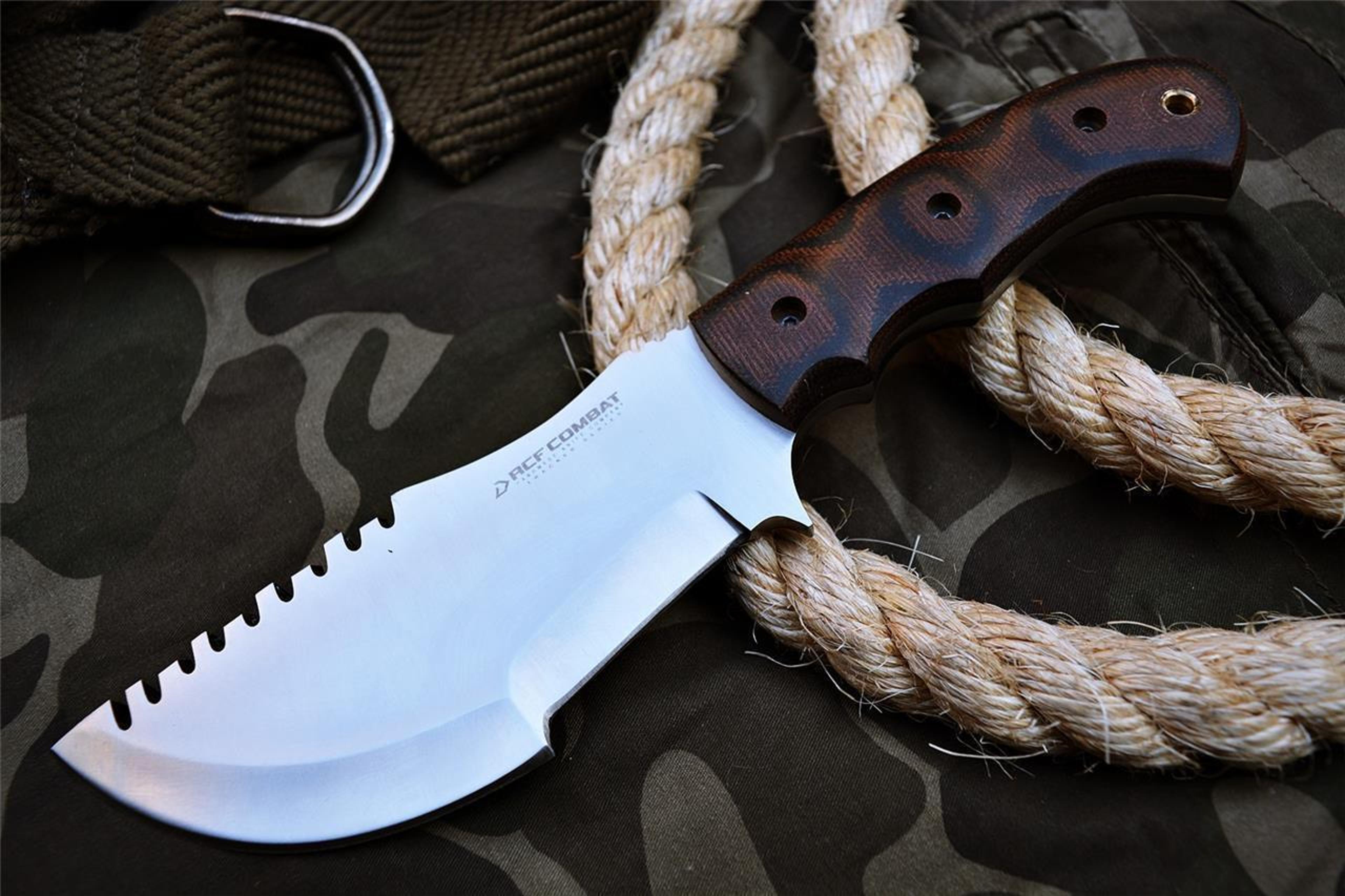 "custom made d2 steel tracker knife machate & leather sheath / gift for him"