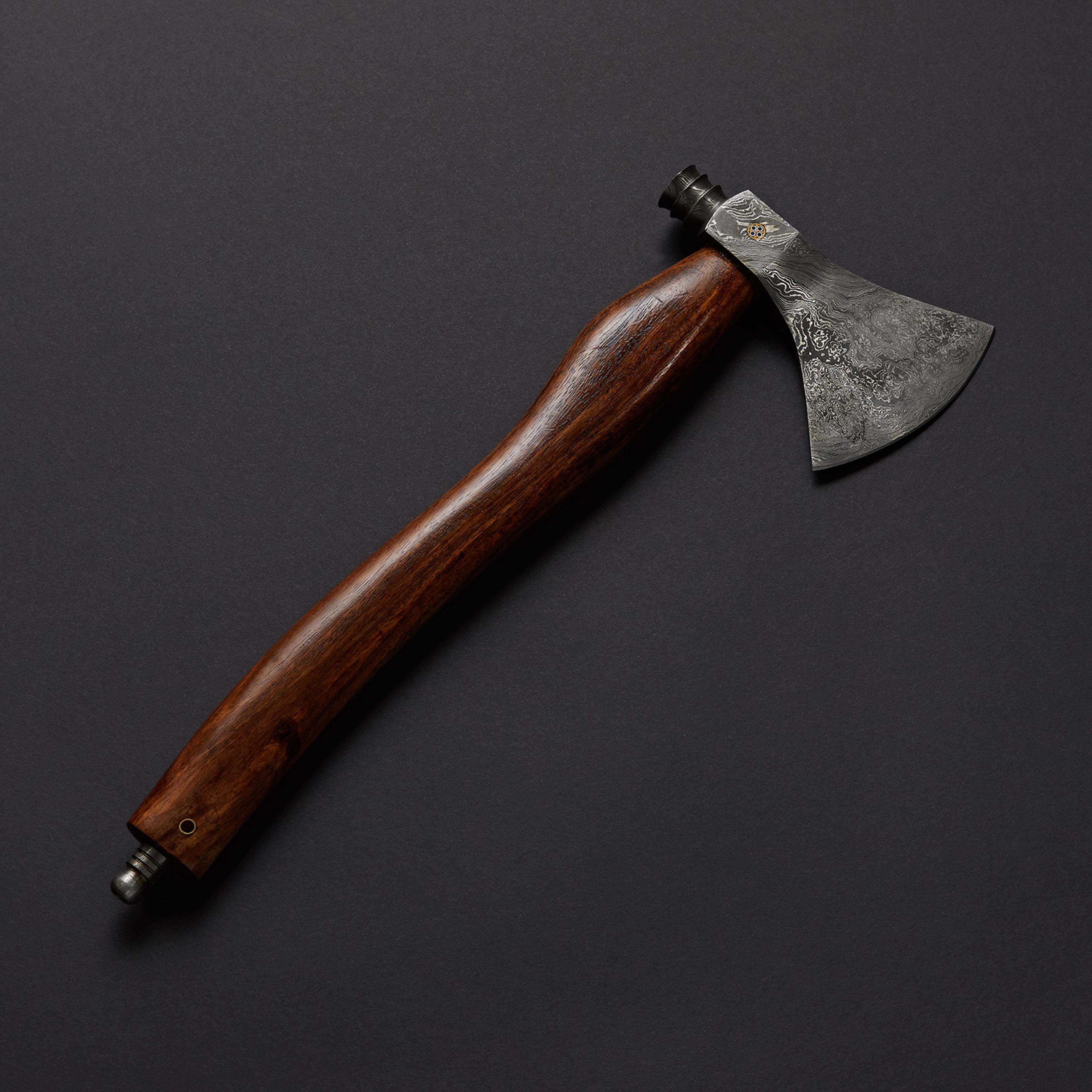 handmade damascus steel axe with rose wood handle