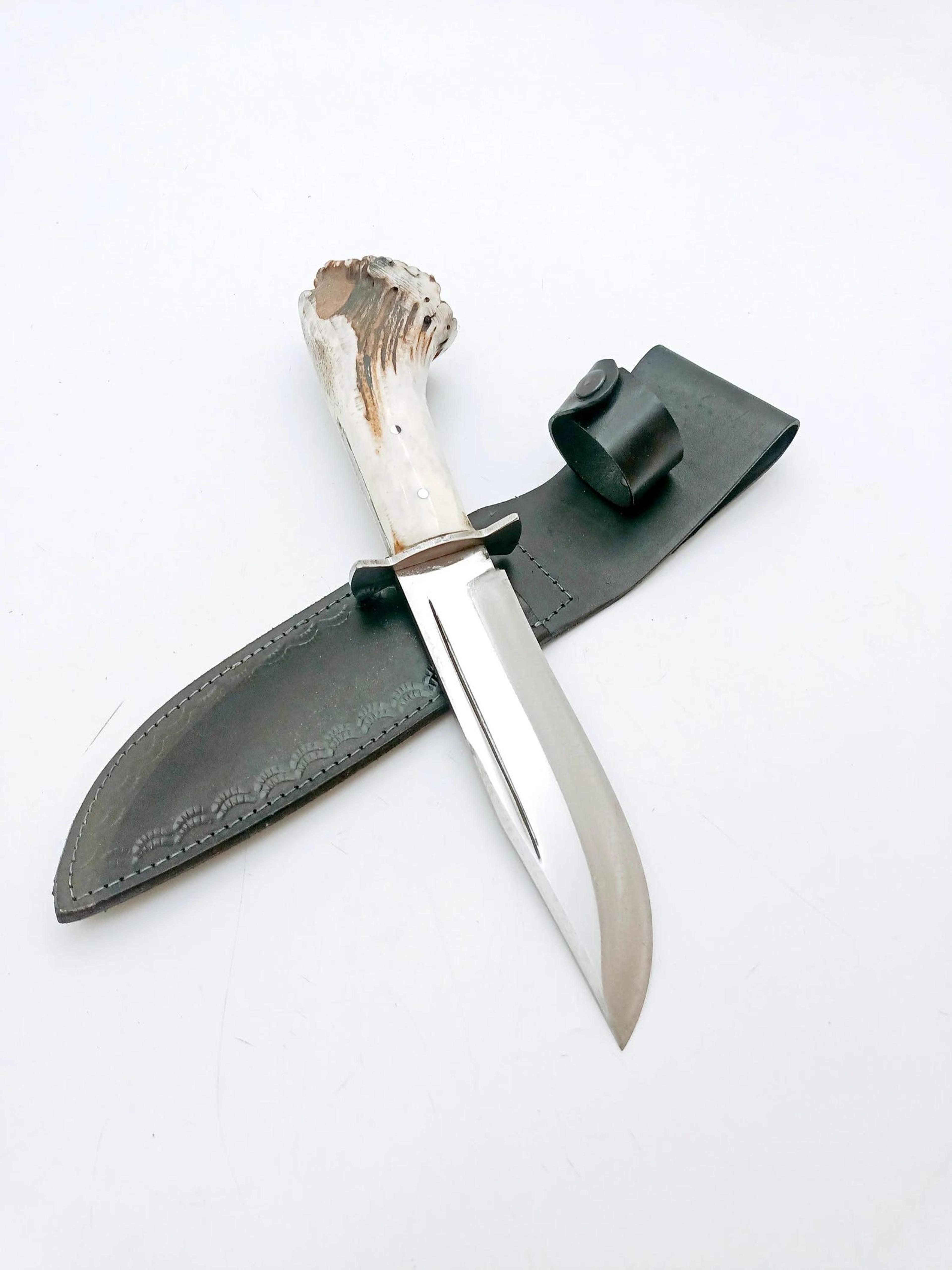 Handmade Deer Antler Handle Bushcraft Knife With Customizable Name Or Logo For Mens Full Tang Blade