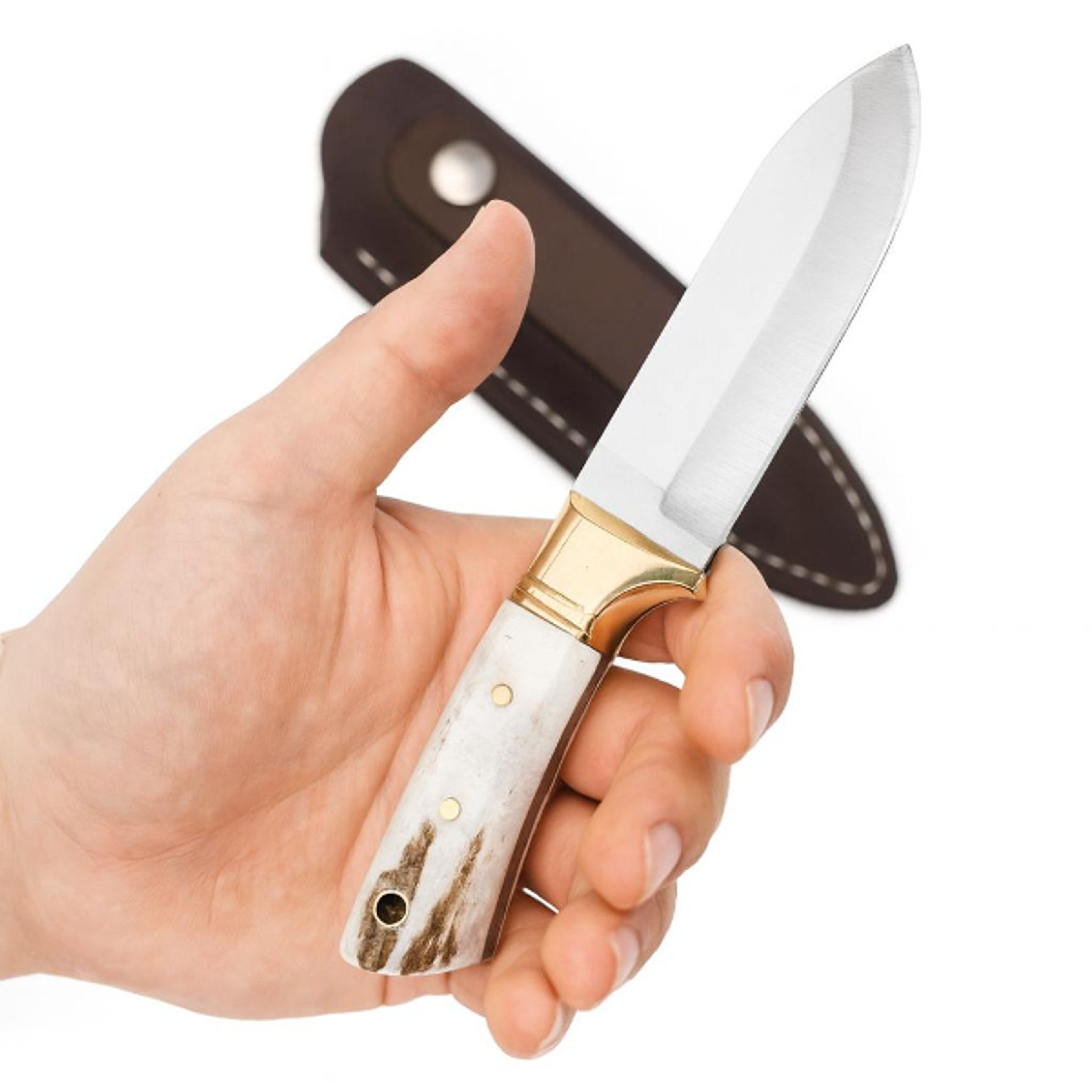 personalized 4116 stainless steel hunting knife deer antler handle with leather sheath | wedding gift | hunter gift