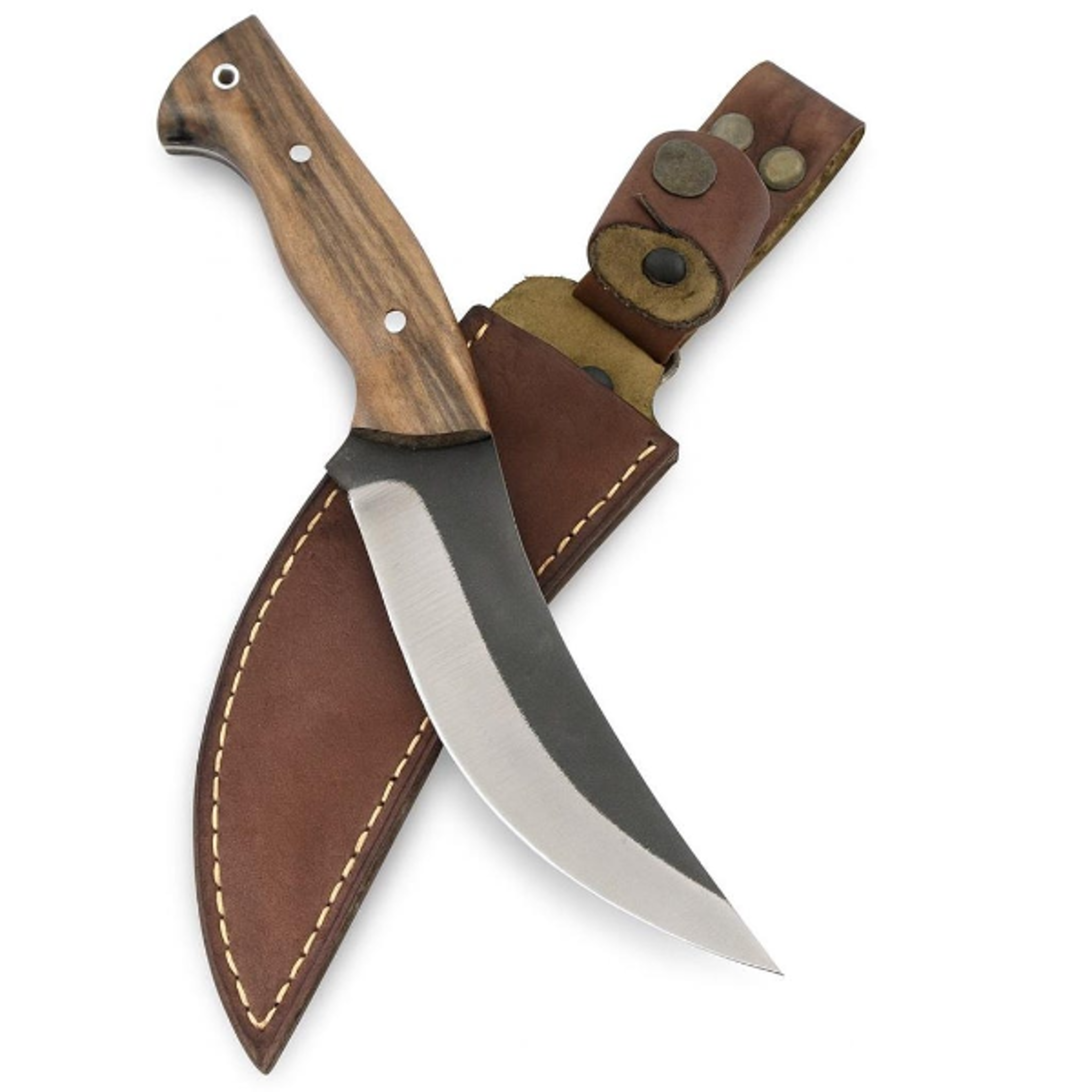 handcrafted wooden handle hunting knife with sheath, deer horn knife, collector's knife, walnut wood curved knife,