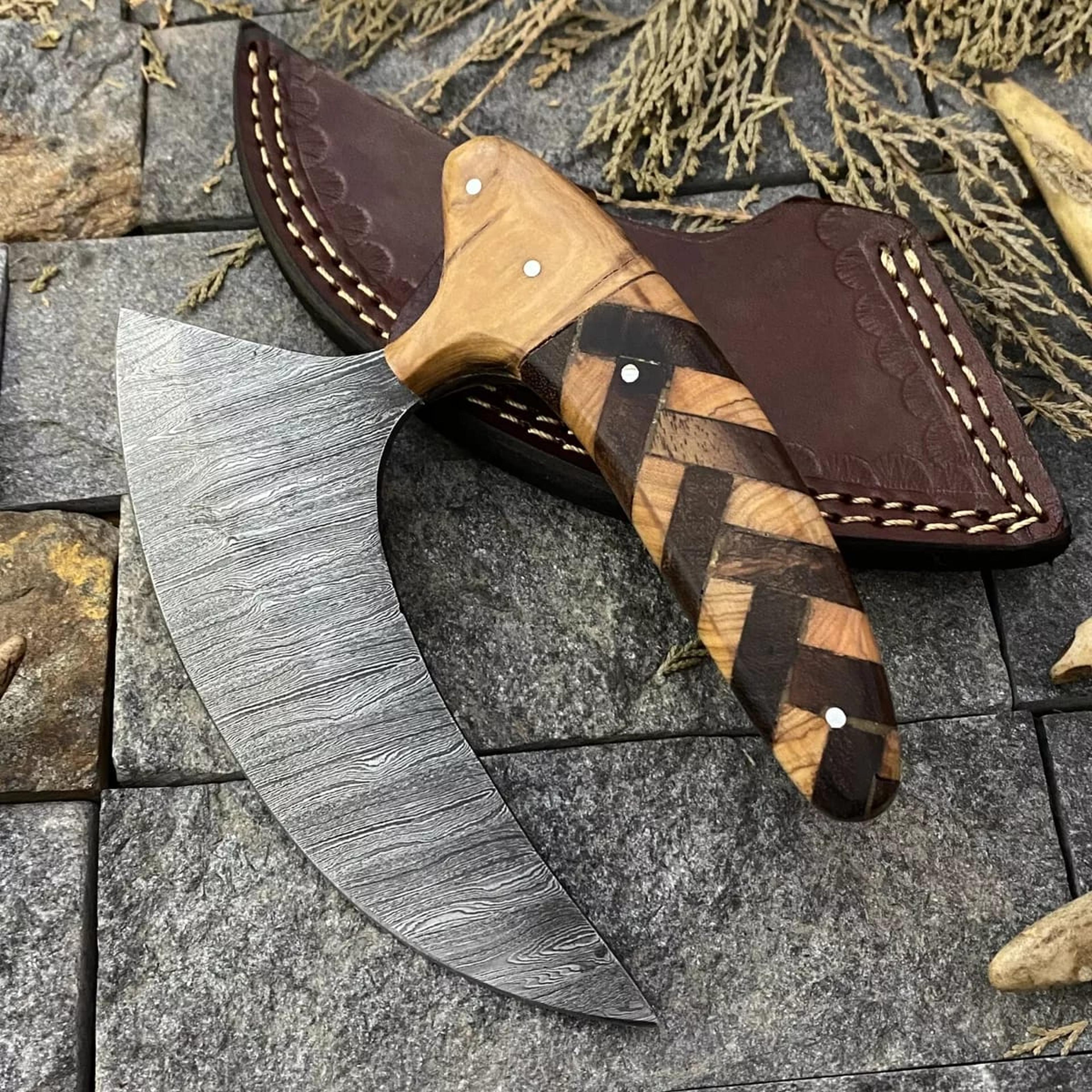custom handmade pizza cutter knife damascus steel blade
