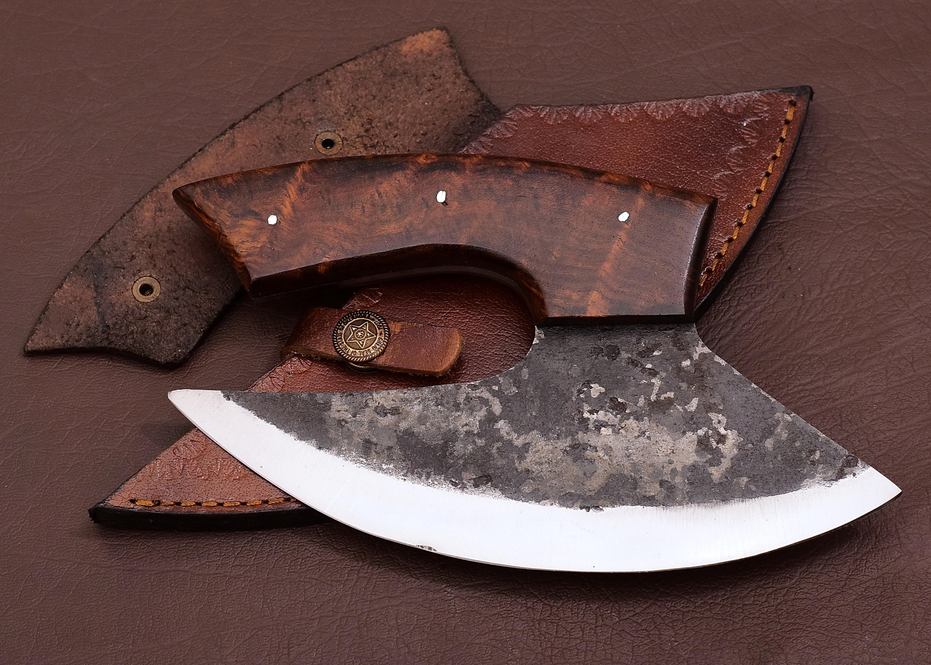 hand forged high carbon ulu knife, chef kitchen ulu knife, handmade pizza cutter, personalized gift for her for him.