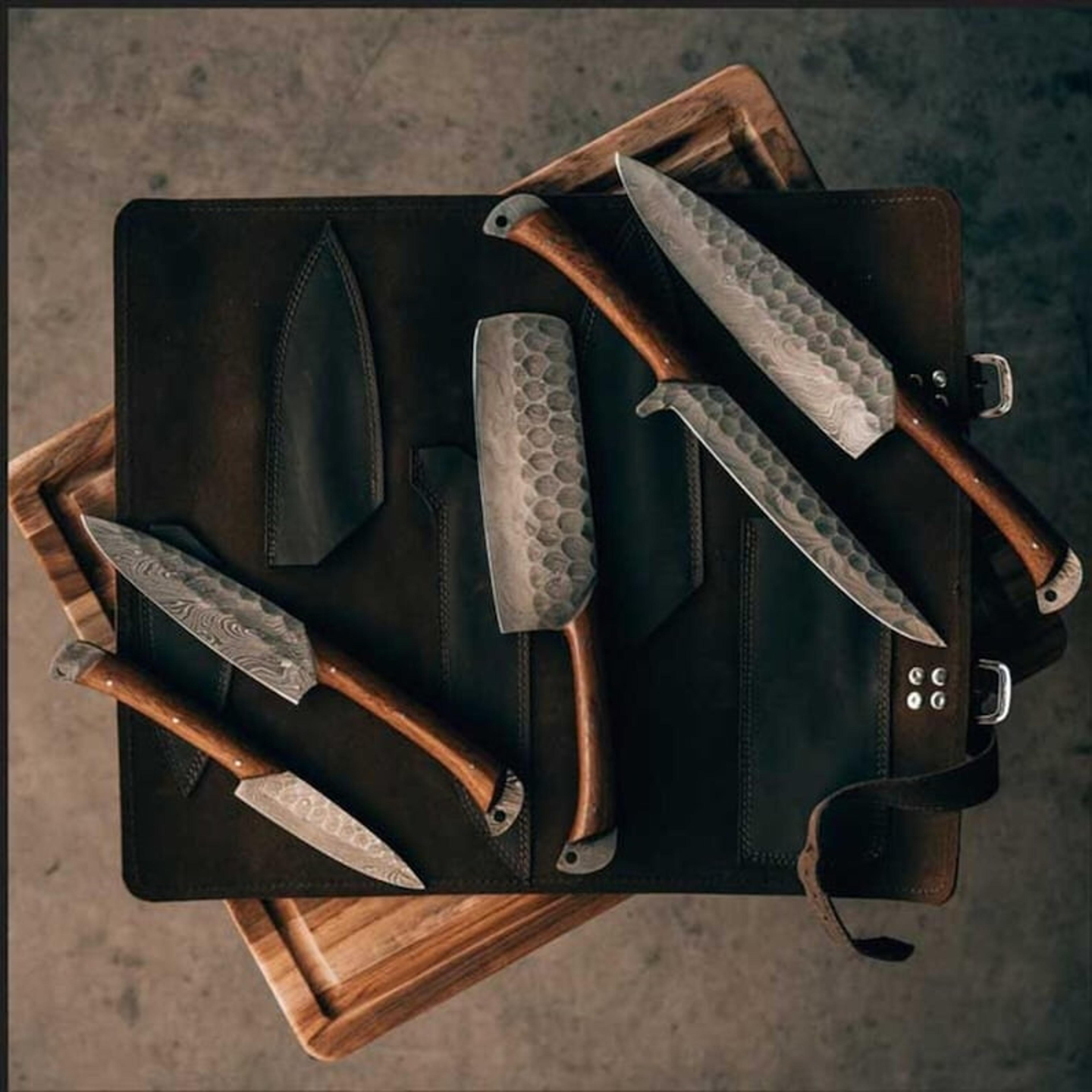 Damascus Steel Chef Set Hand Forged Damascus Chef Set Damascus Chef Knife Kitchen Knife Handmade Da 5