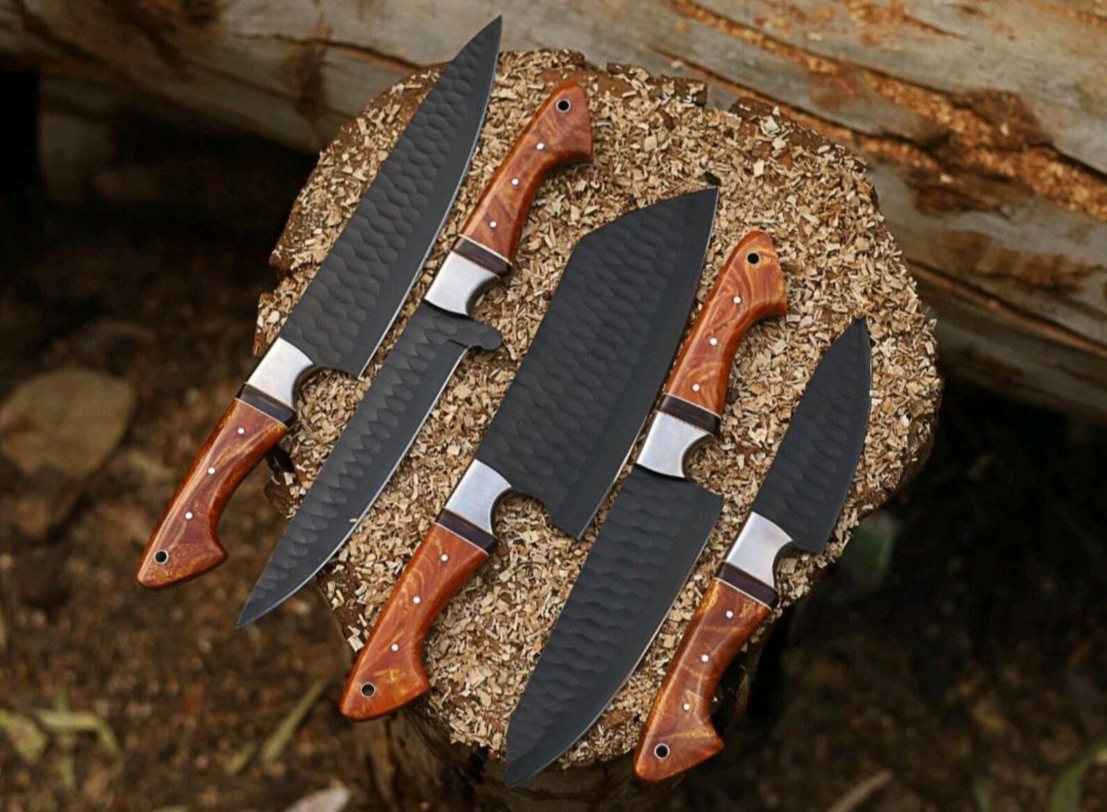 Handmade 5 Pc Chef Knife Set High Carbon Steel Professional Kitchen Knives With Leather Roll 2