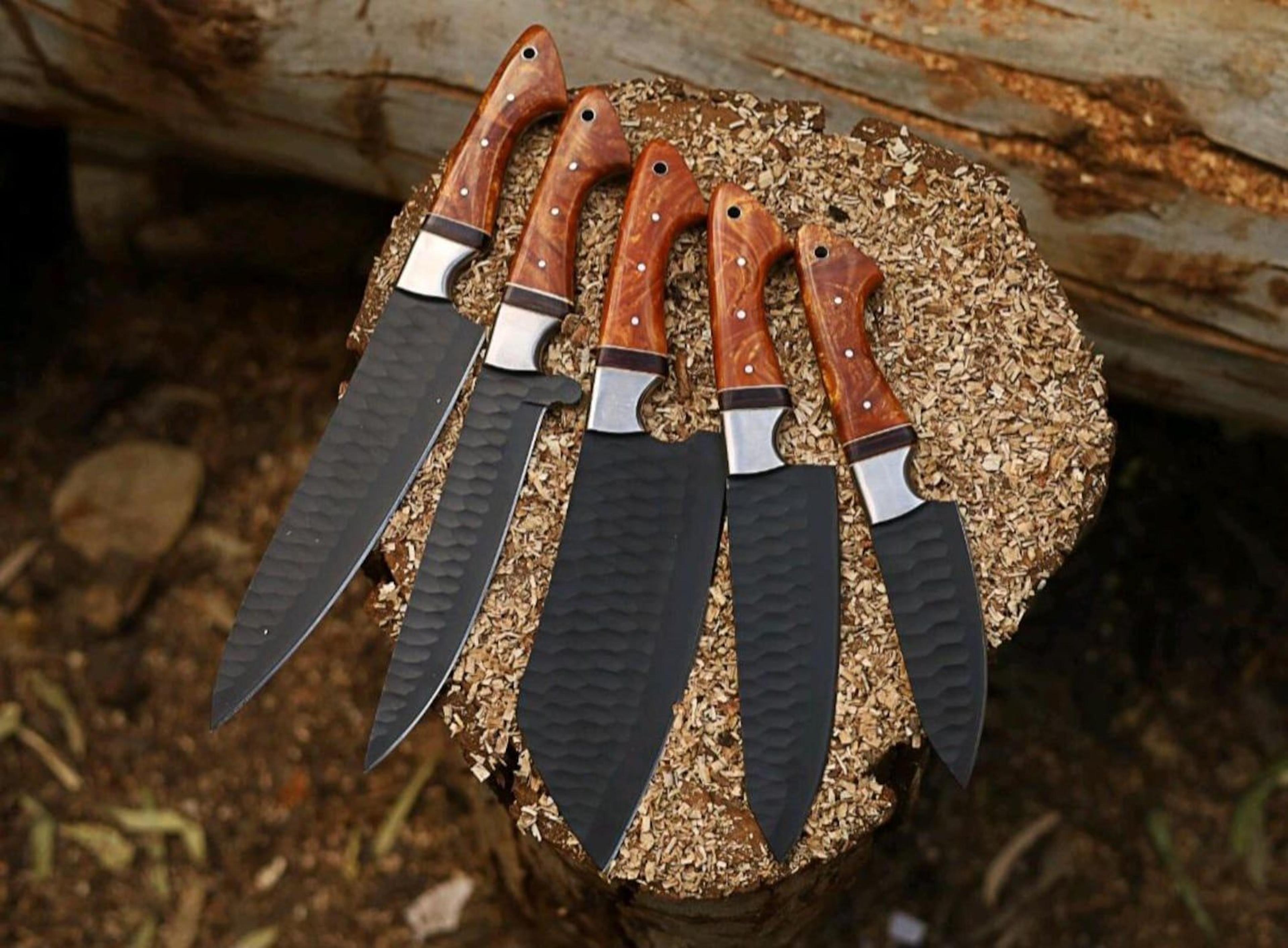 Handmade 5 Pc Chef Knife Set High Carbon Steel Professional Kitchen Knives With Leather Roll 5