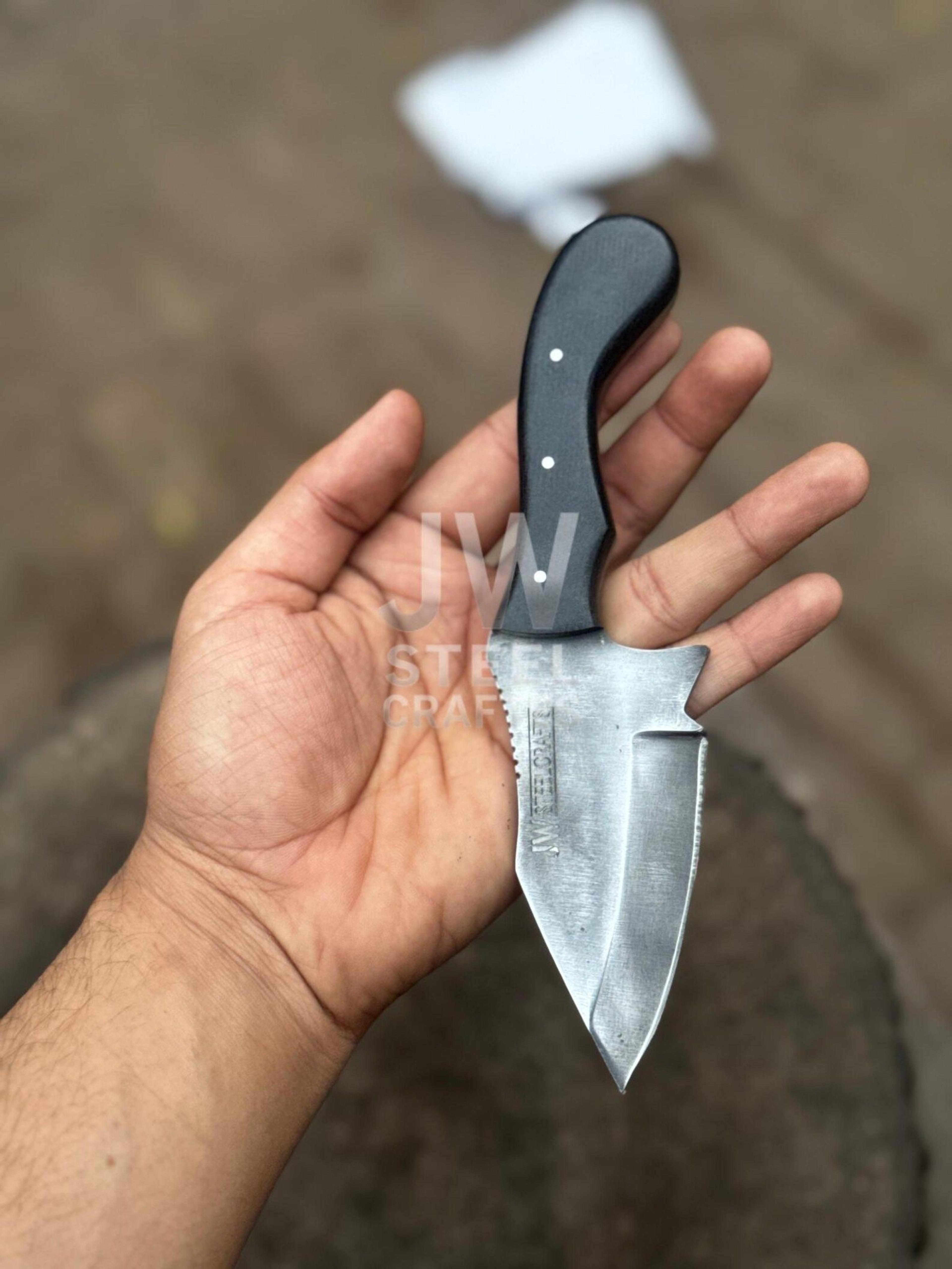 Handmade Mini Damascus Skinner Knife With Unique Horn Handle And Leather Sheath  Perfect For O 7