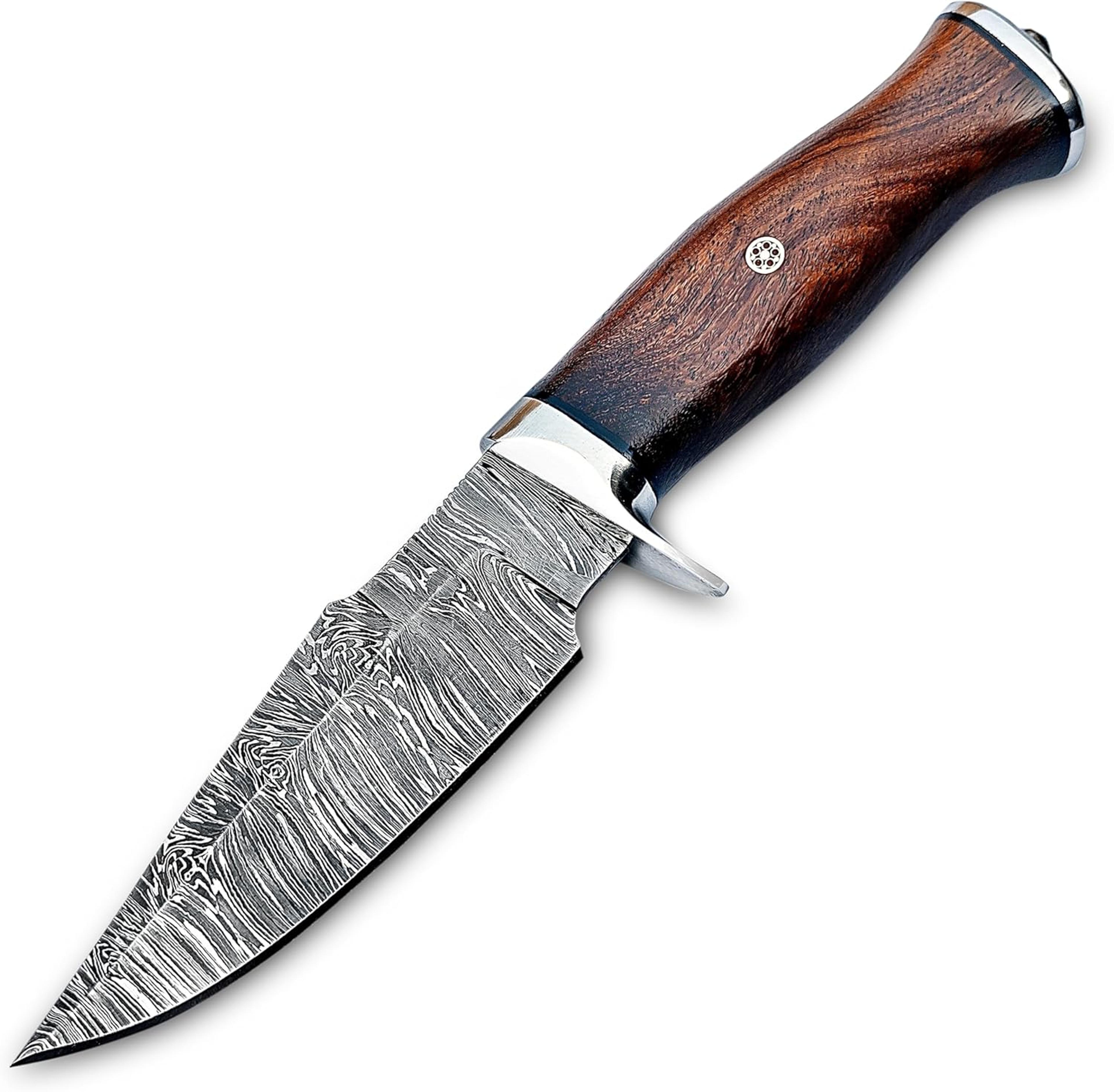 Damascus Hunting Knife Fixed Blade  10 Inches Handmade Knife With Leather Sheath And Wood Handle  P 4