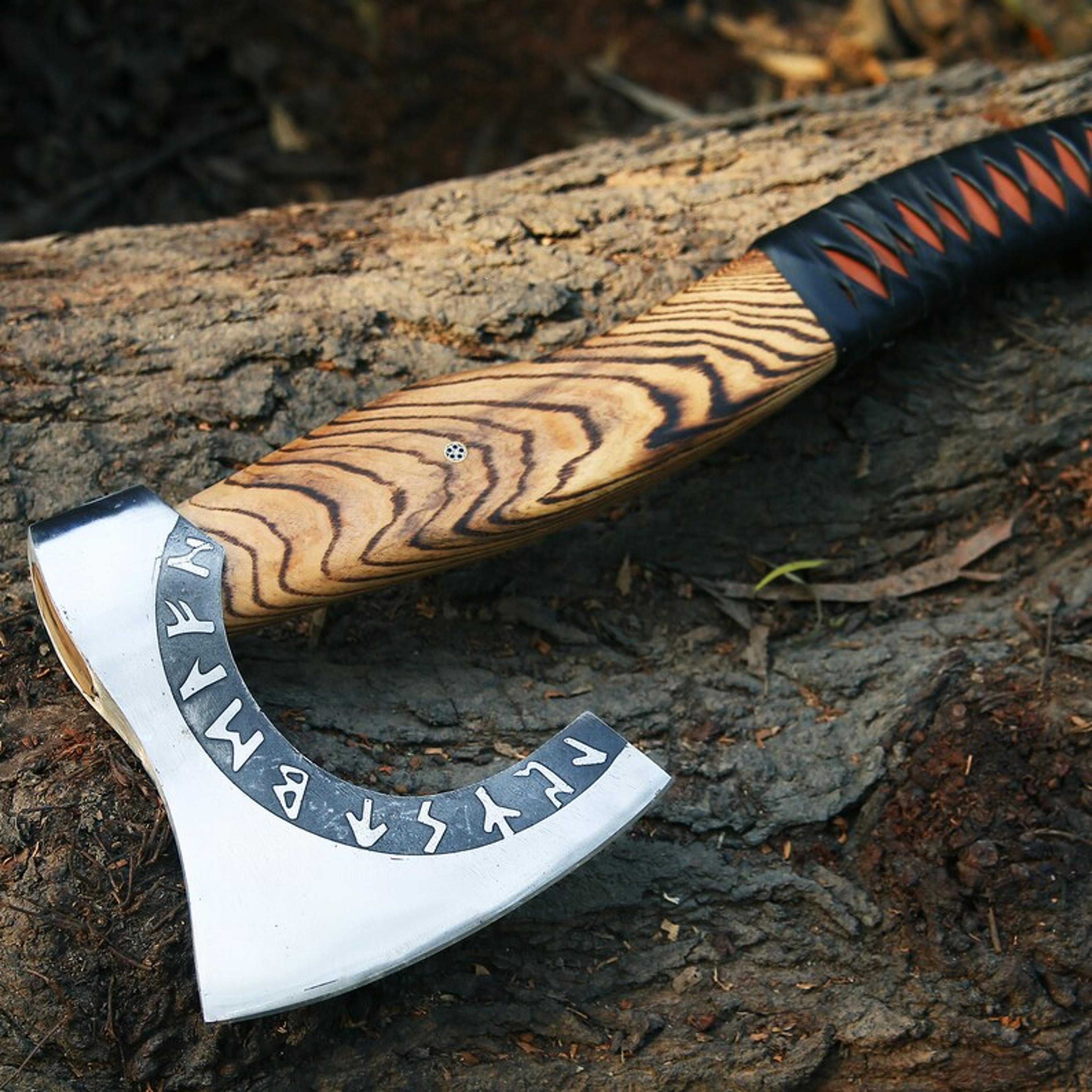 Custom Gift Carbon Steel Forest Viking Axe With Ash Wood Shaft Viking Bearded Camping Axe Christmas 2