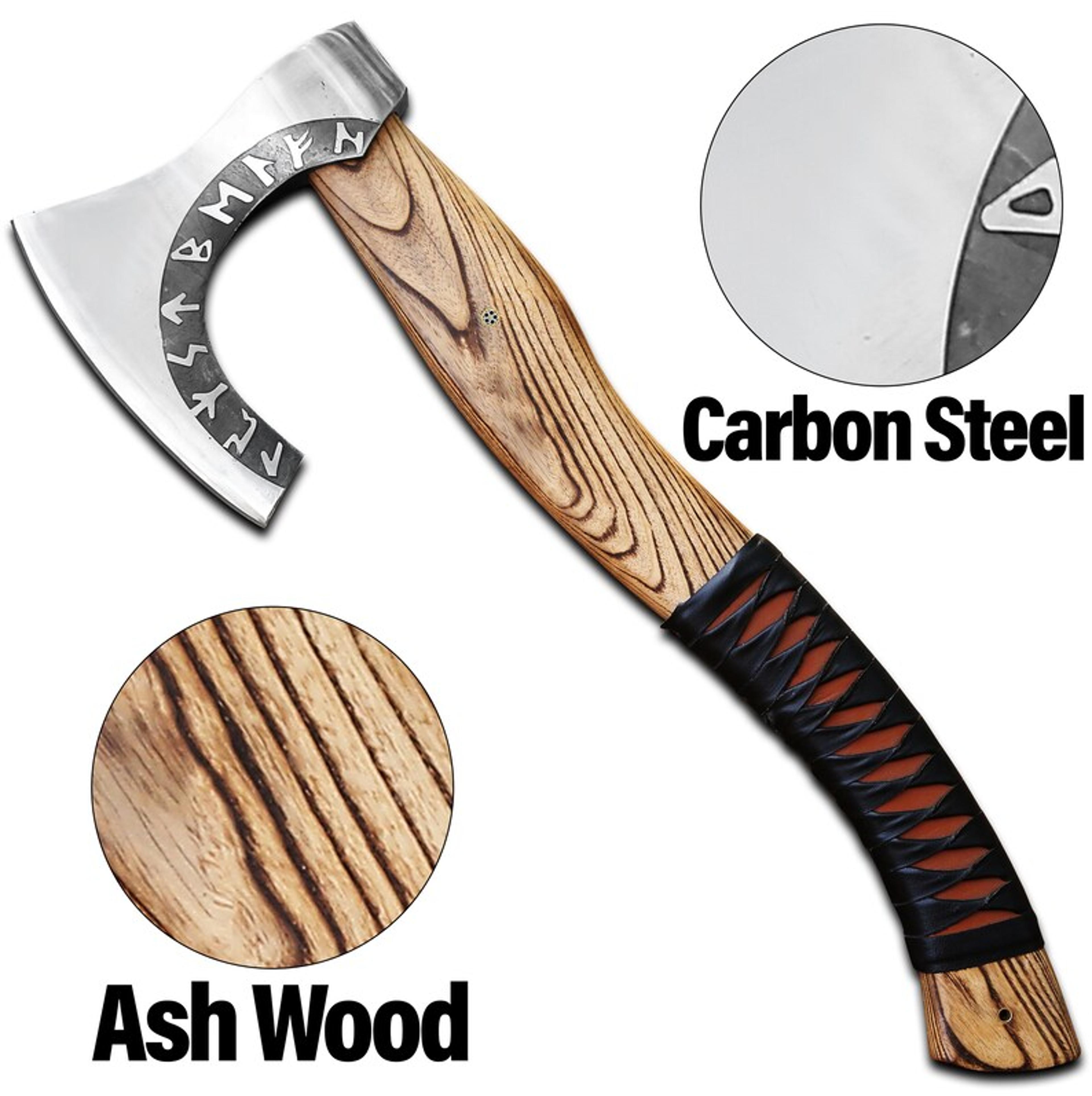 Custom Gift Carbon Steel Forest Viking Axe With Ash Wood Shaft Viking Bearded Camping Axe Christmas 6
