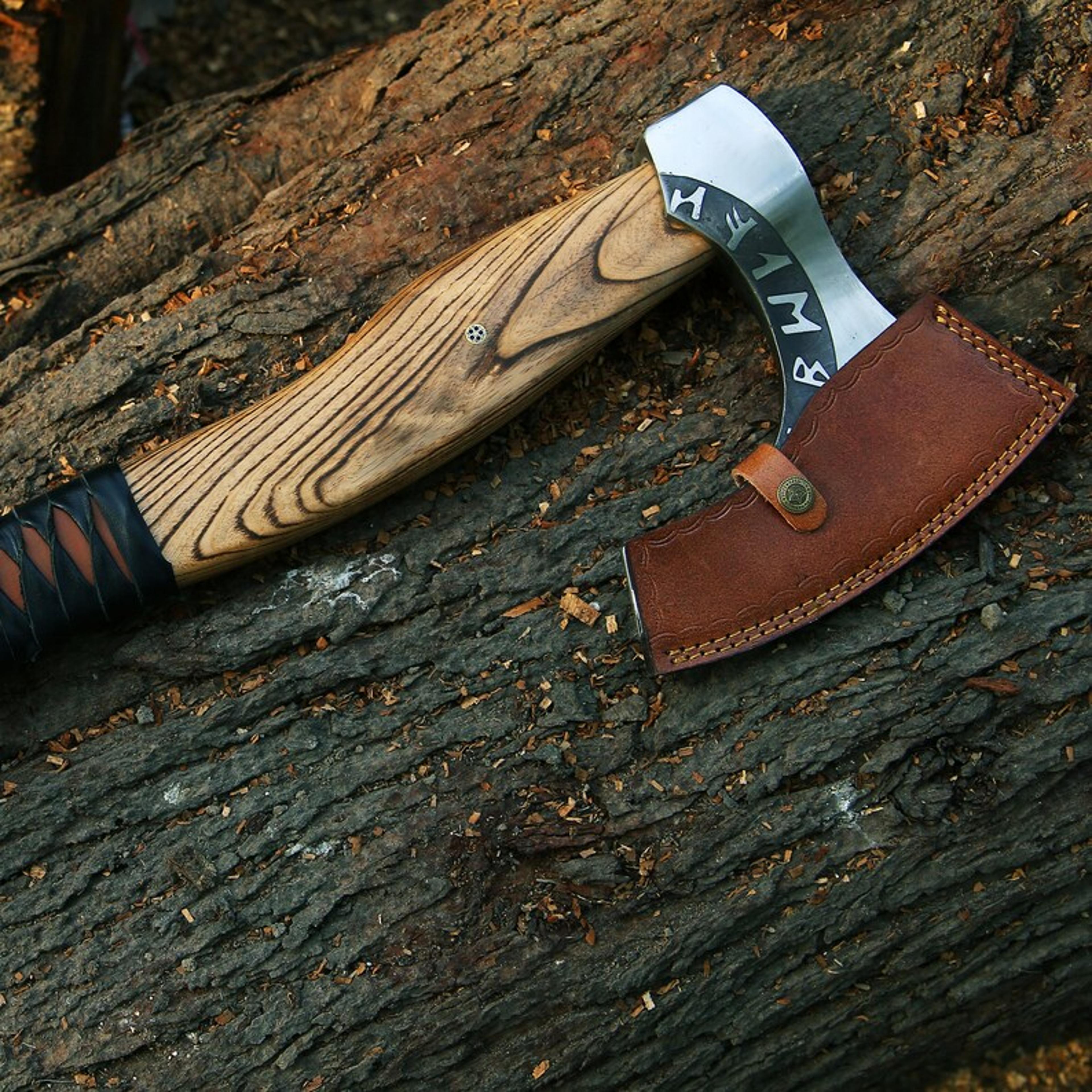 Custom Gift Carbon Steel Forest Viking Axe With Ash Wood Shaft Viking Bearded Camping Axe Christmas 7