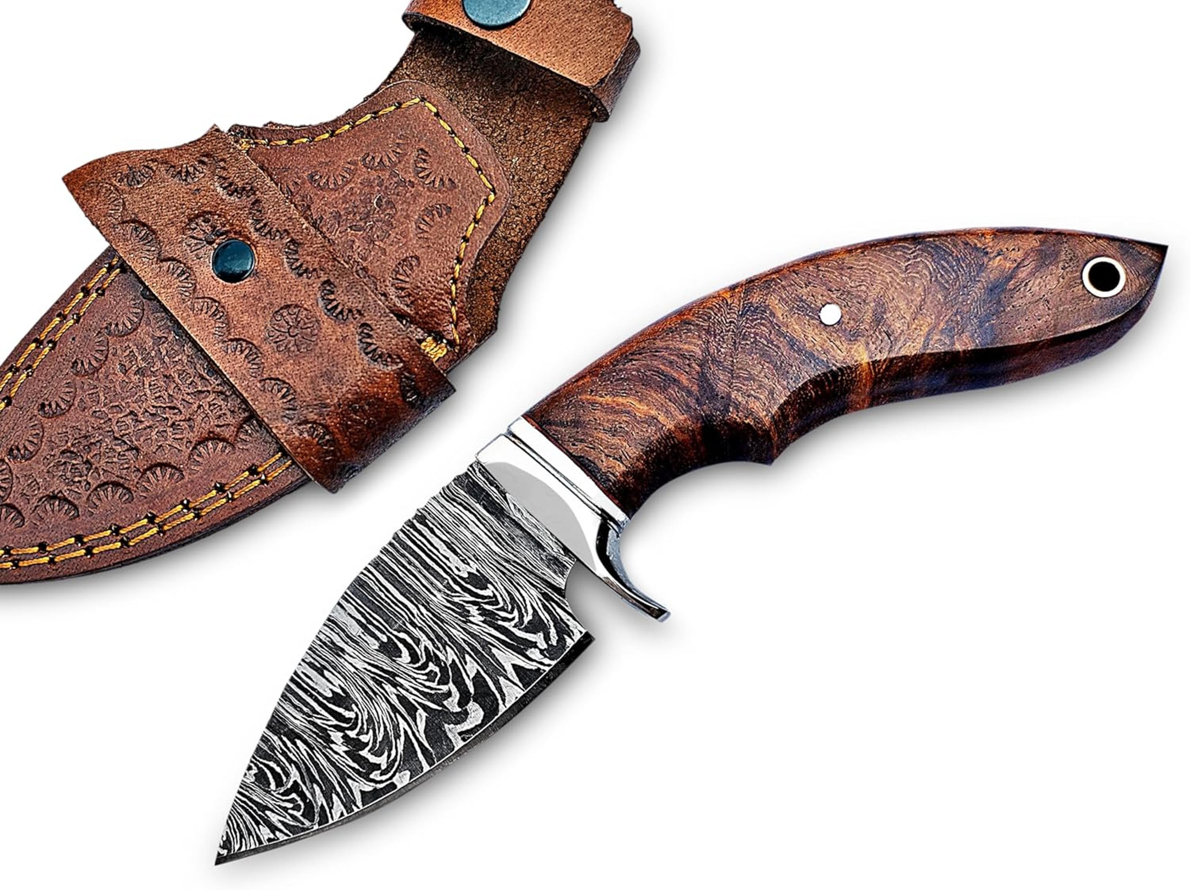 handmade 8 damascus hunting knife - bushcraft fixed blade hunting knife with sheath and rose wood handle edc skinning