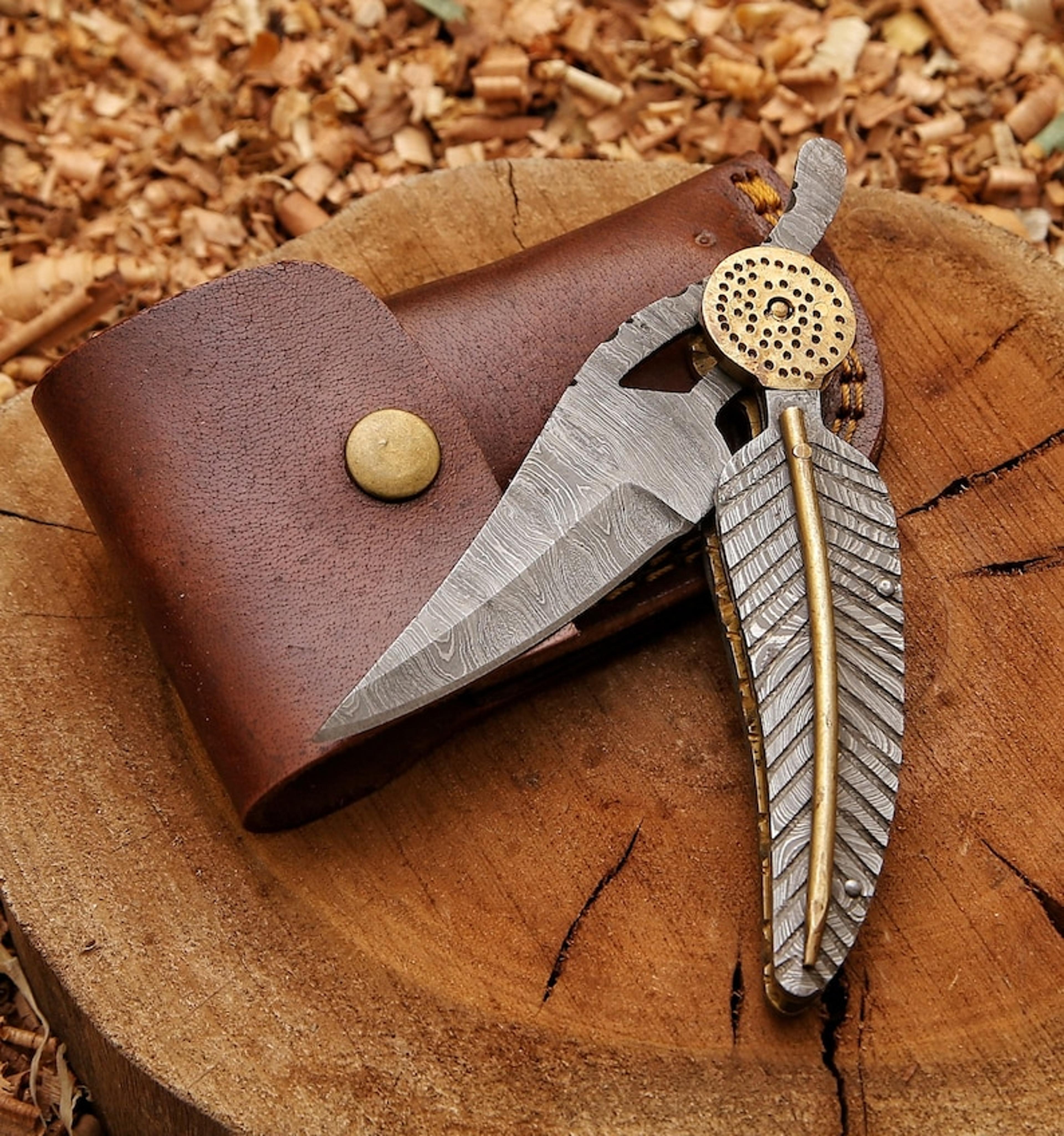 damascus leaf knife, folding knife, damascus knives, gift for him, engraved handle handmade knife, christmas best gifts