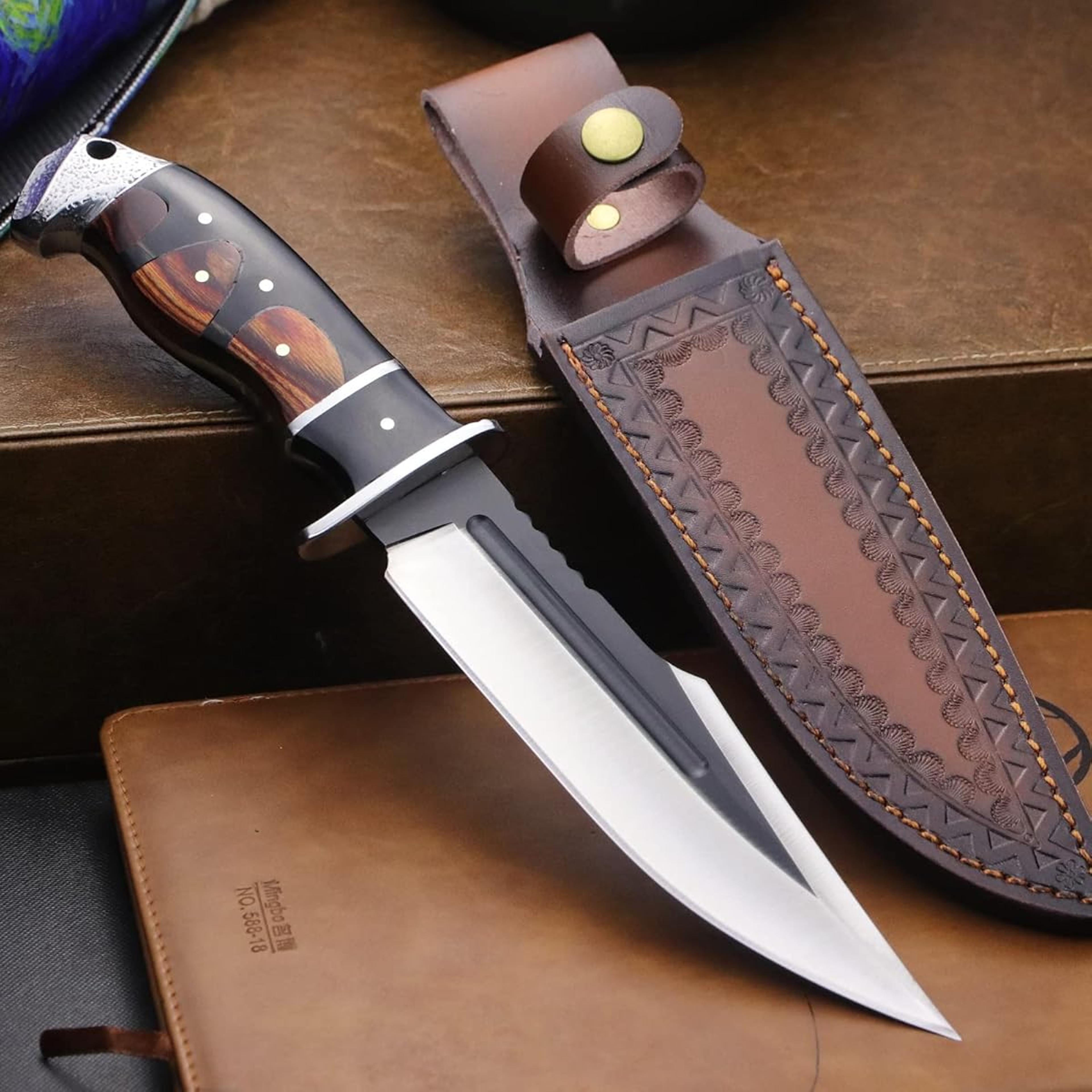 handmade hunting knife 7.1 inches fixed blade tactical knife configure leather scabbard, camping, survival slicing,
