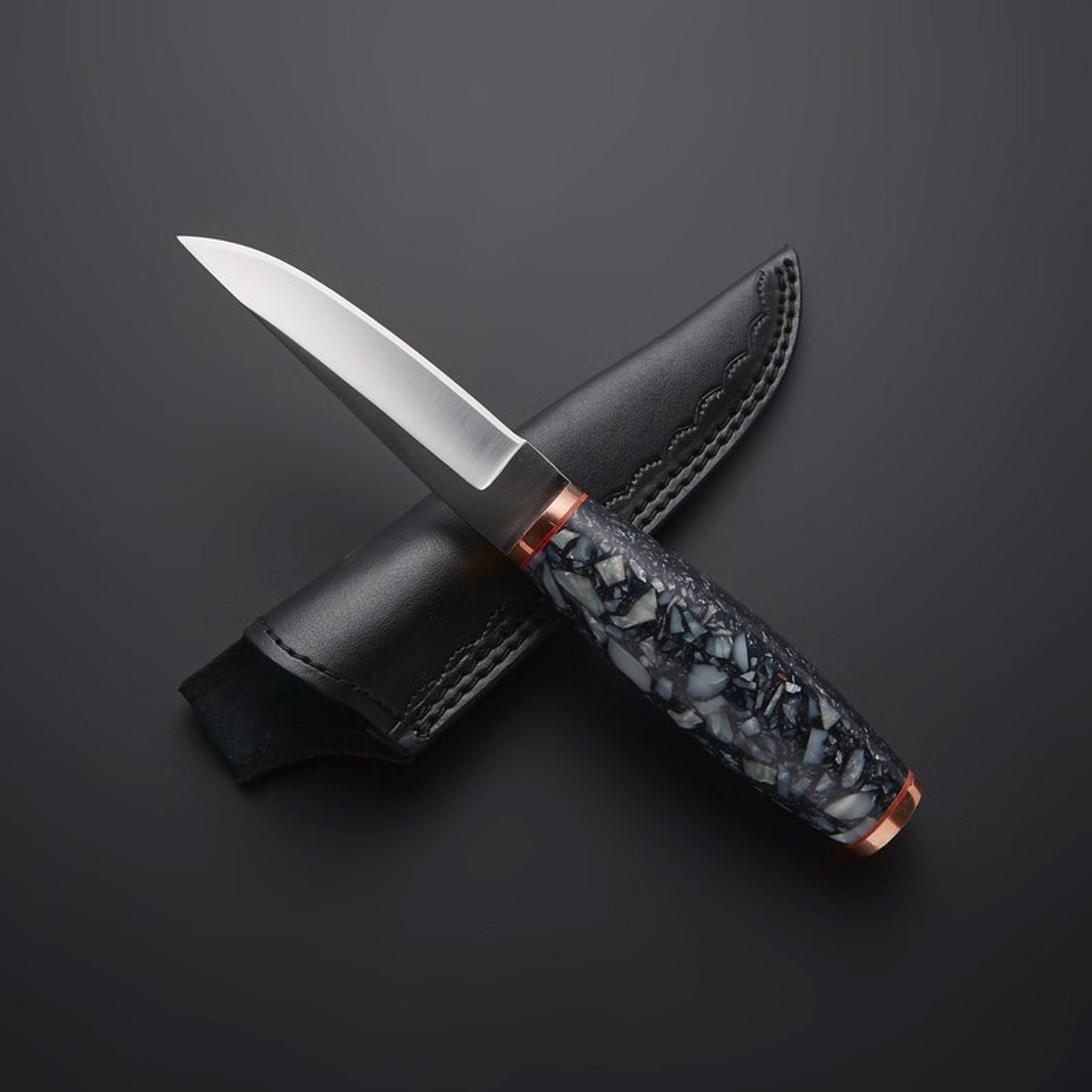 handmade d2 steel skinning knife - tactical hunting knife with leather sheath - bushcraft hunting knife for men