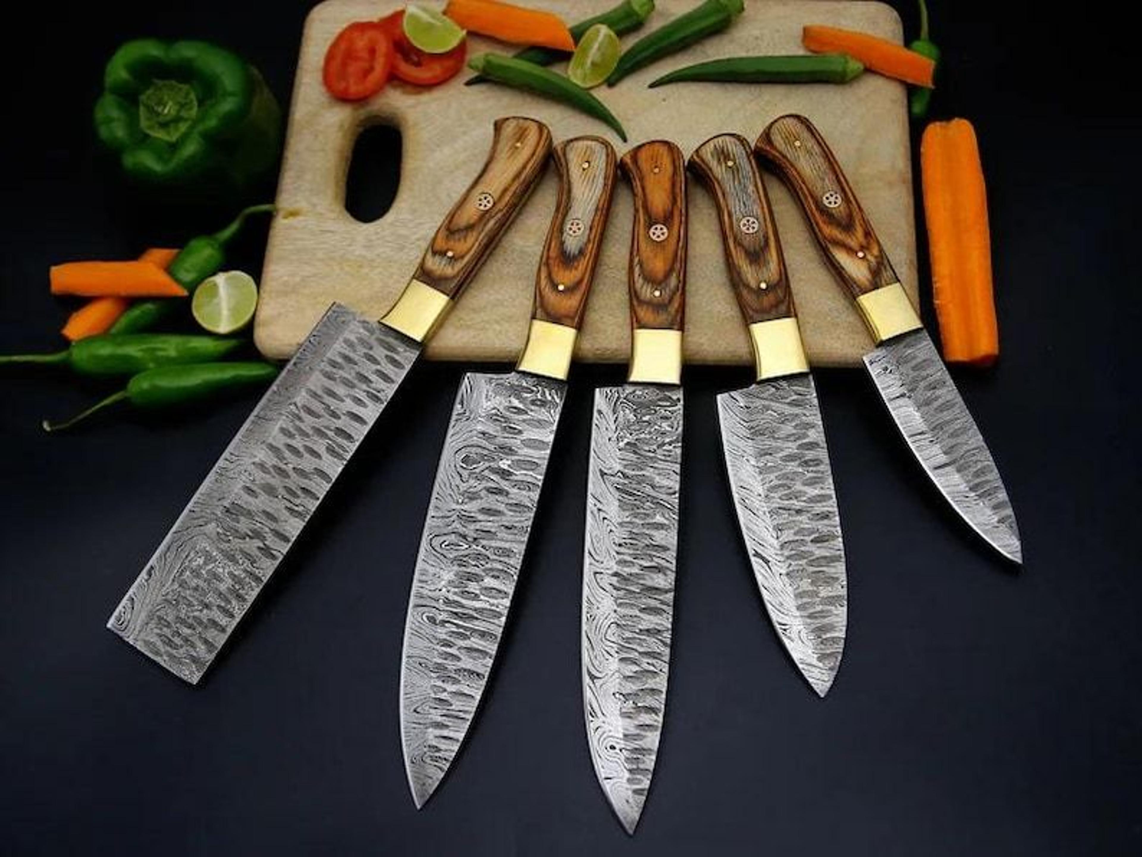 5 pcs damascus chef knife set damascus steel kitchen knives with wooden block christmas gift thanksgiving with free gift
