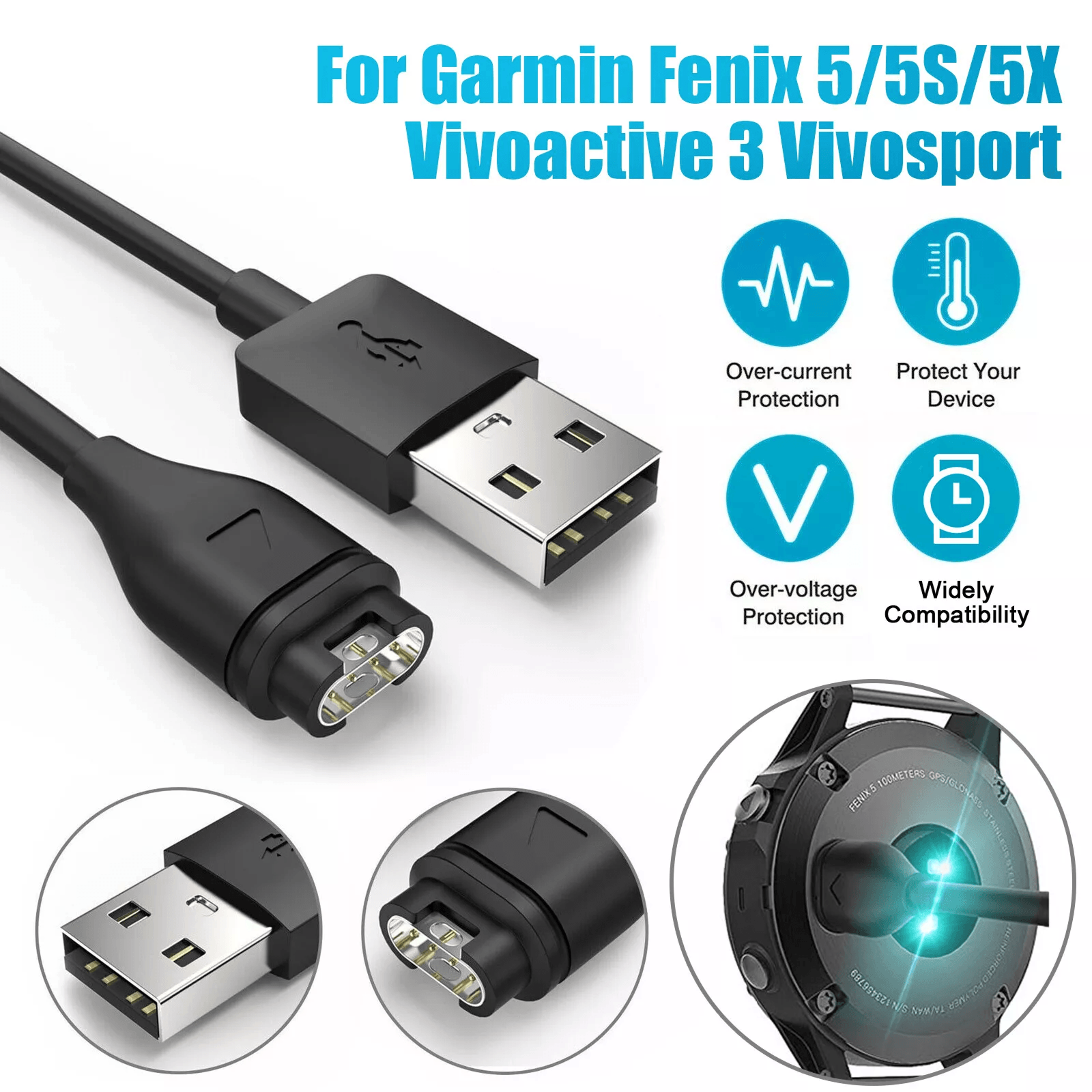 usb charger cable cord for garmin fenix 5x watch, tpe replacement charging cradle for forerunner, approach,quati series