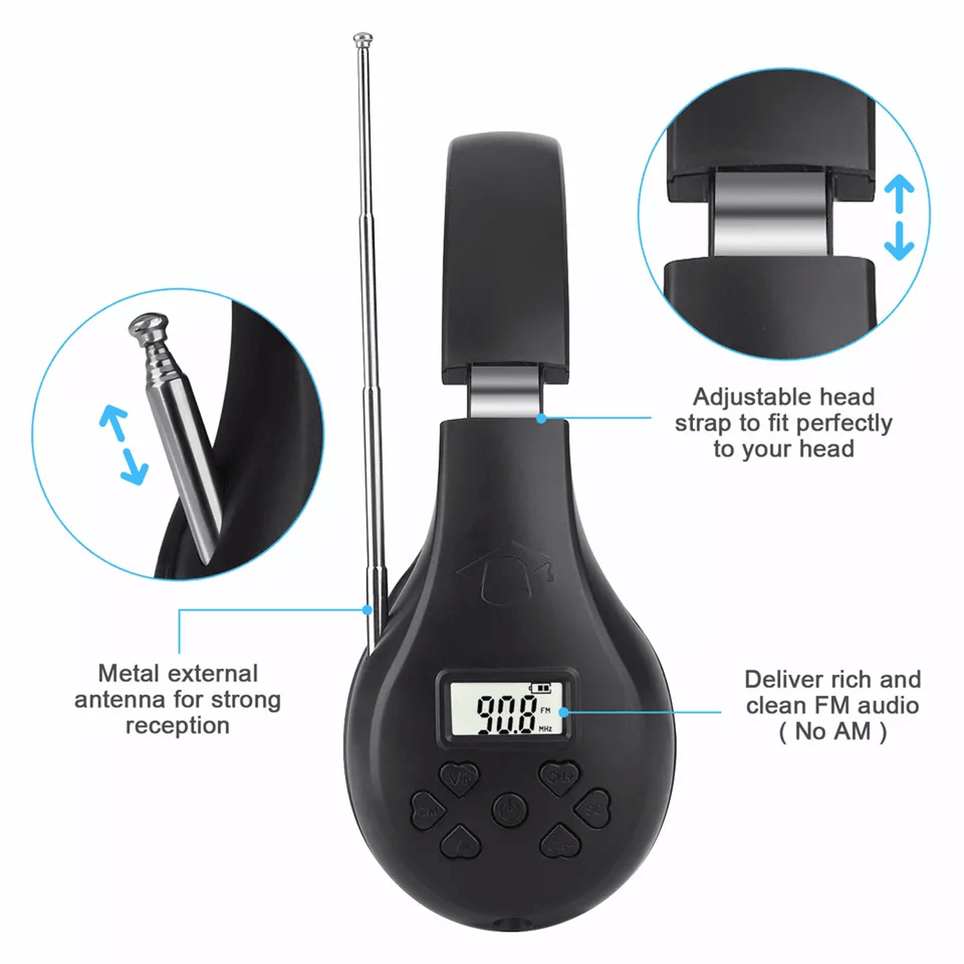 Foldable FM Radio Headphones With Stereo Bass Sound Portable Reception Headset With Noise Reduction 2