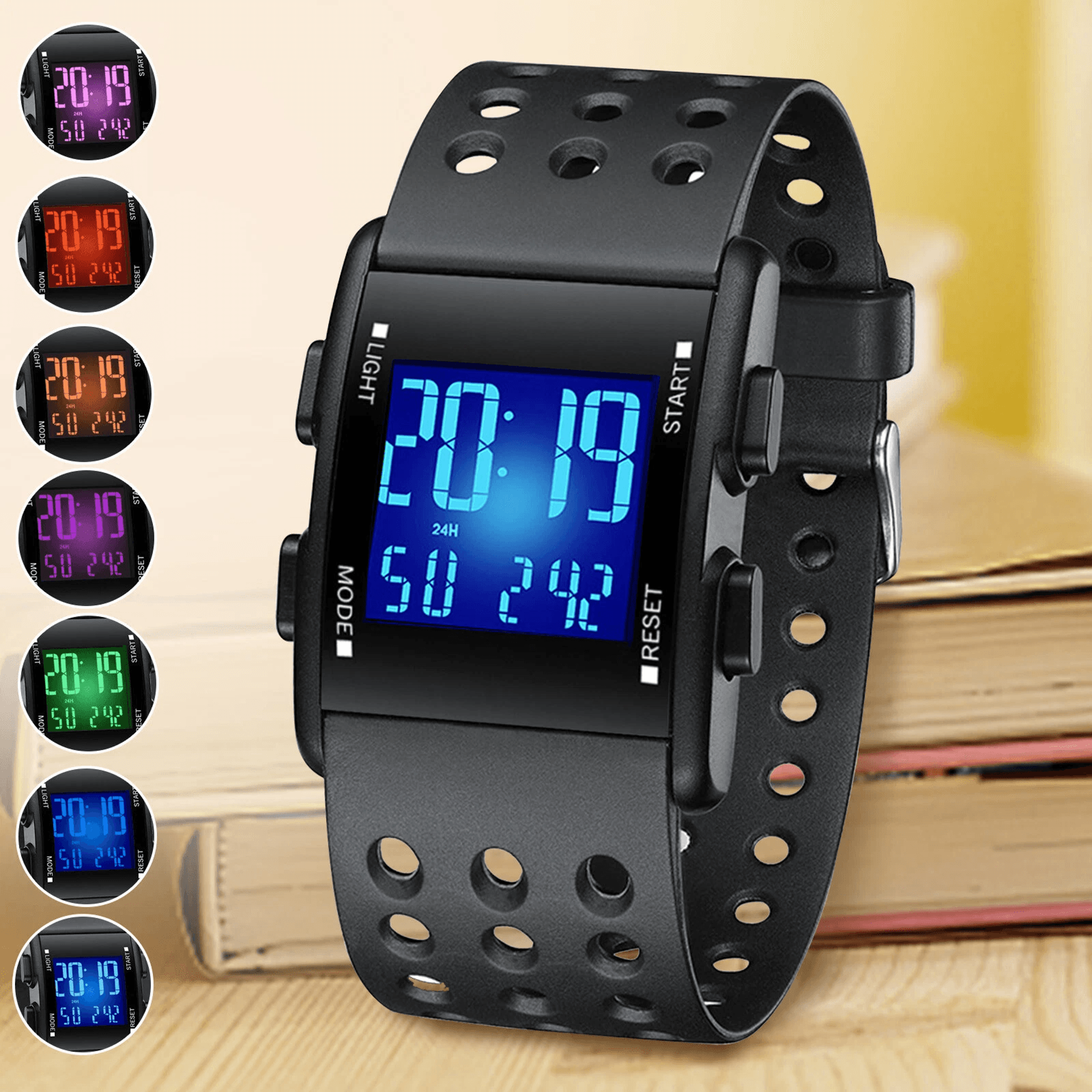men's digital military sport watch – waterproof 3atm, 7-color led, calendar, shock resistant wristband