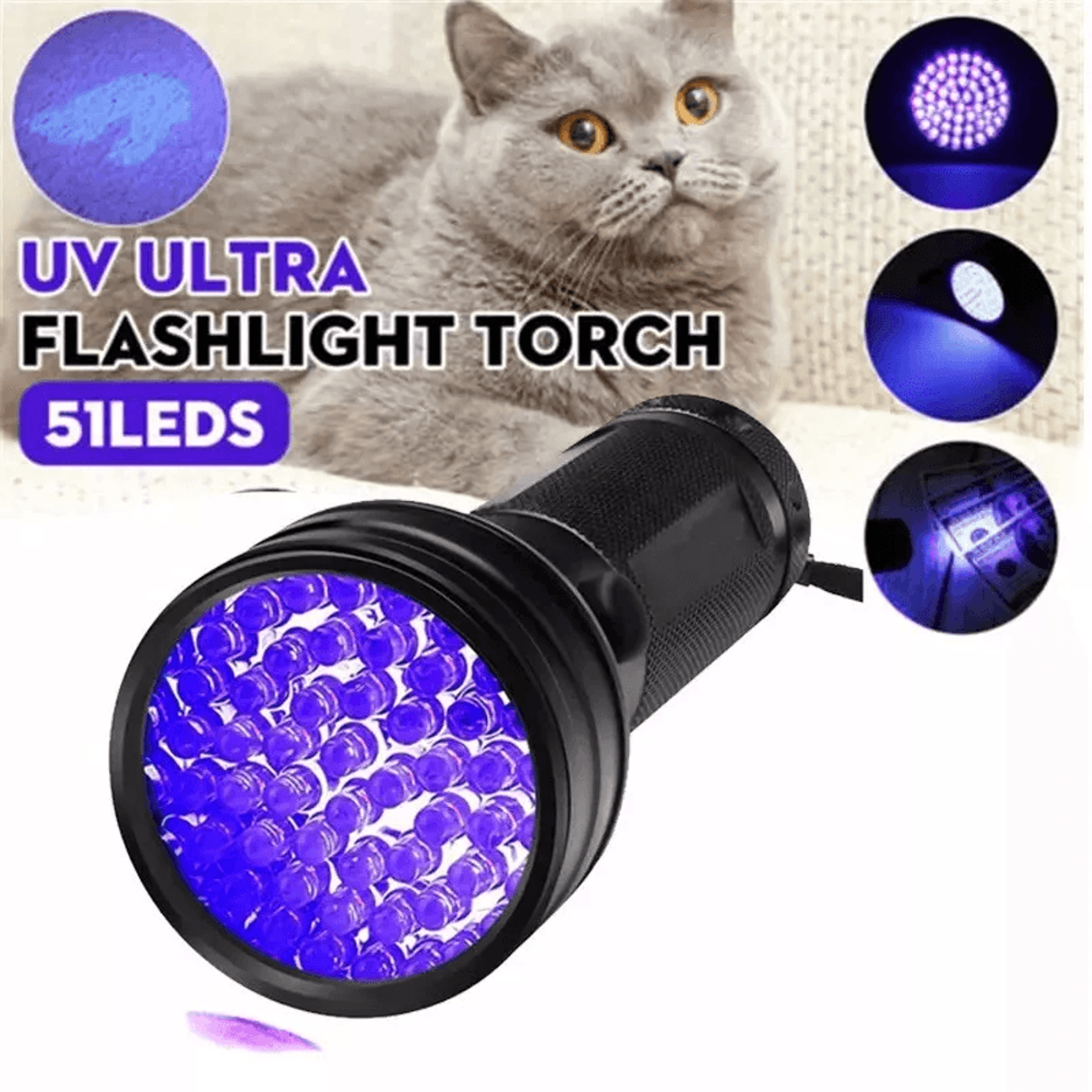 shustar uv tracker 51 led flashlight blacklight uv ultra violet light for inspection & hunting