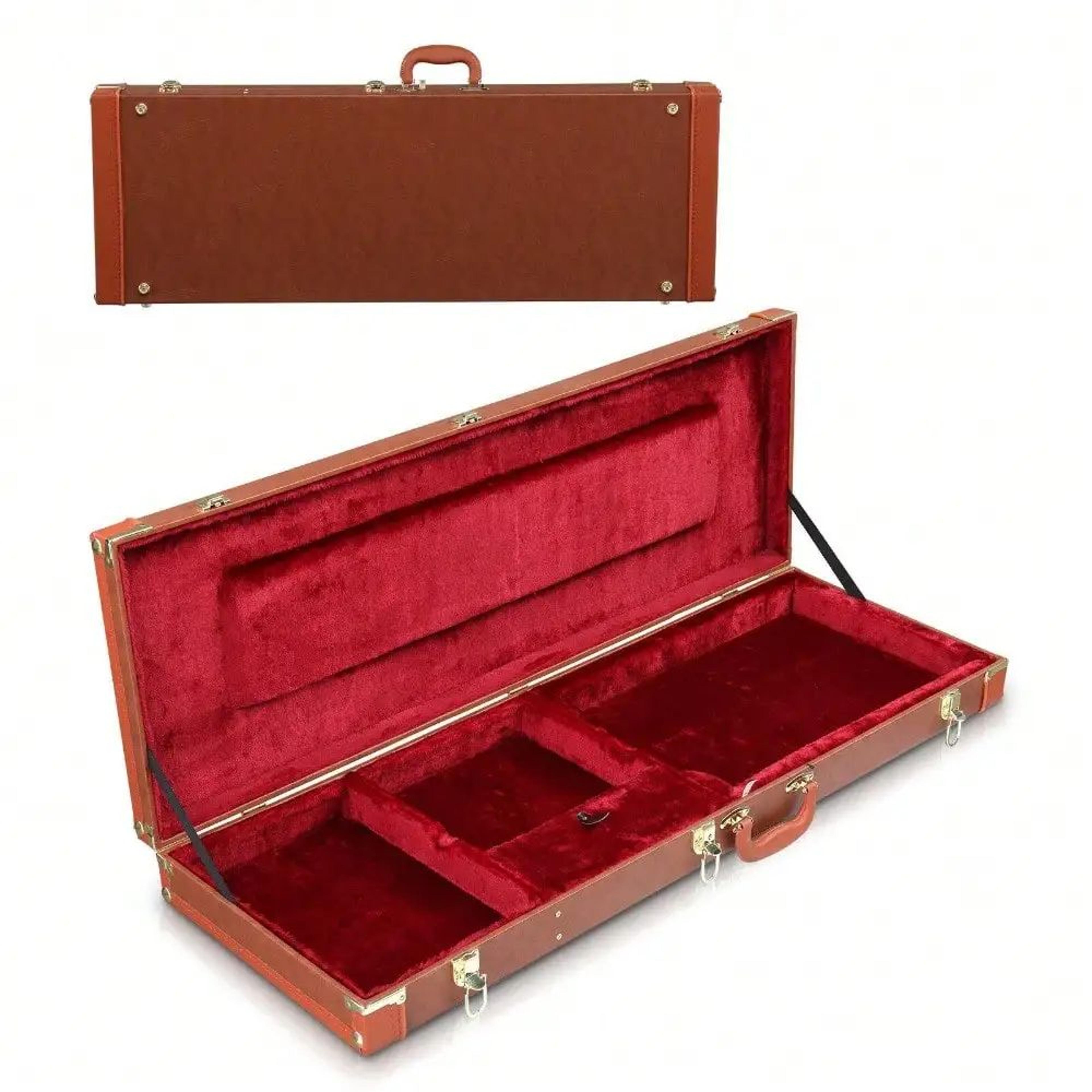 hard-shell wood case for electric guitar with lock and keys, premium protection & storage