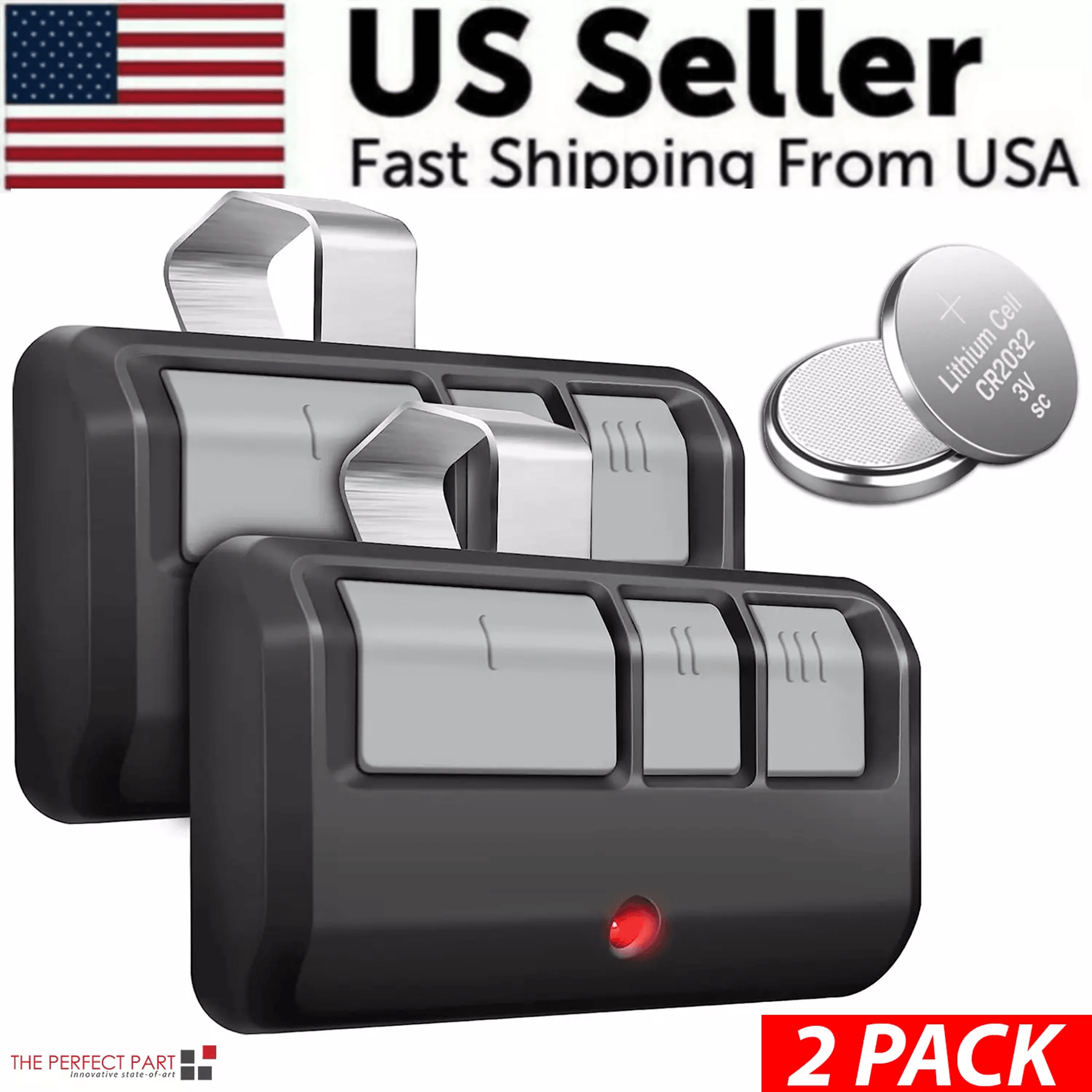 2 pack garage door opener remote compatible with chamberlain, liftmaster, craftsman 893lm 953ev-p2 learn button models