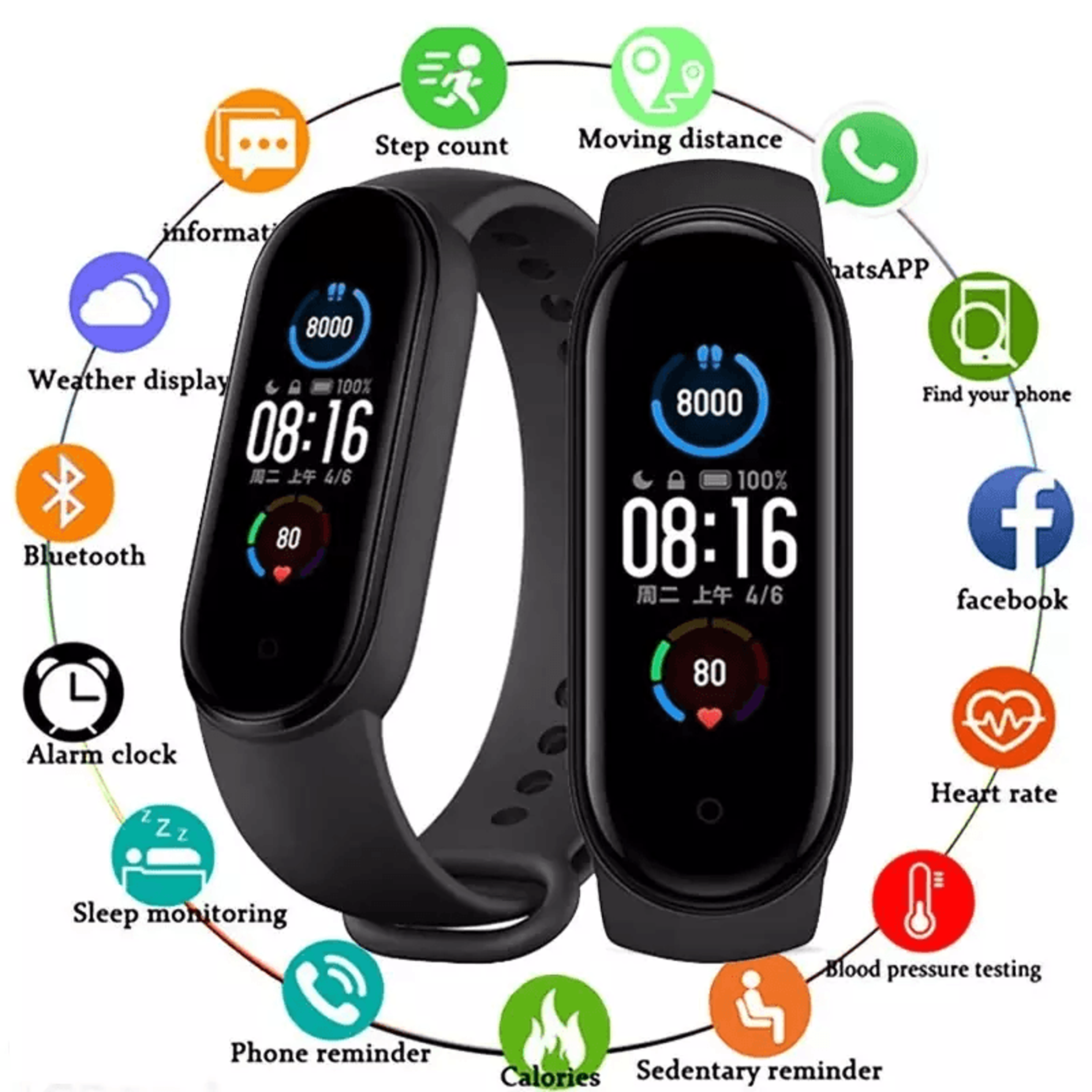 m4 smart watch band fitness tracker with blood pressure & heart rate monitor bracelet