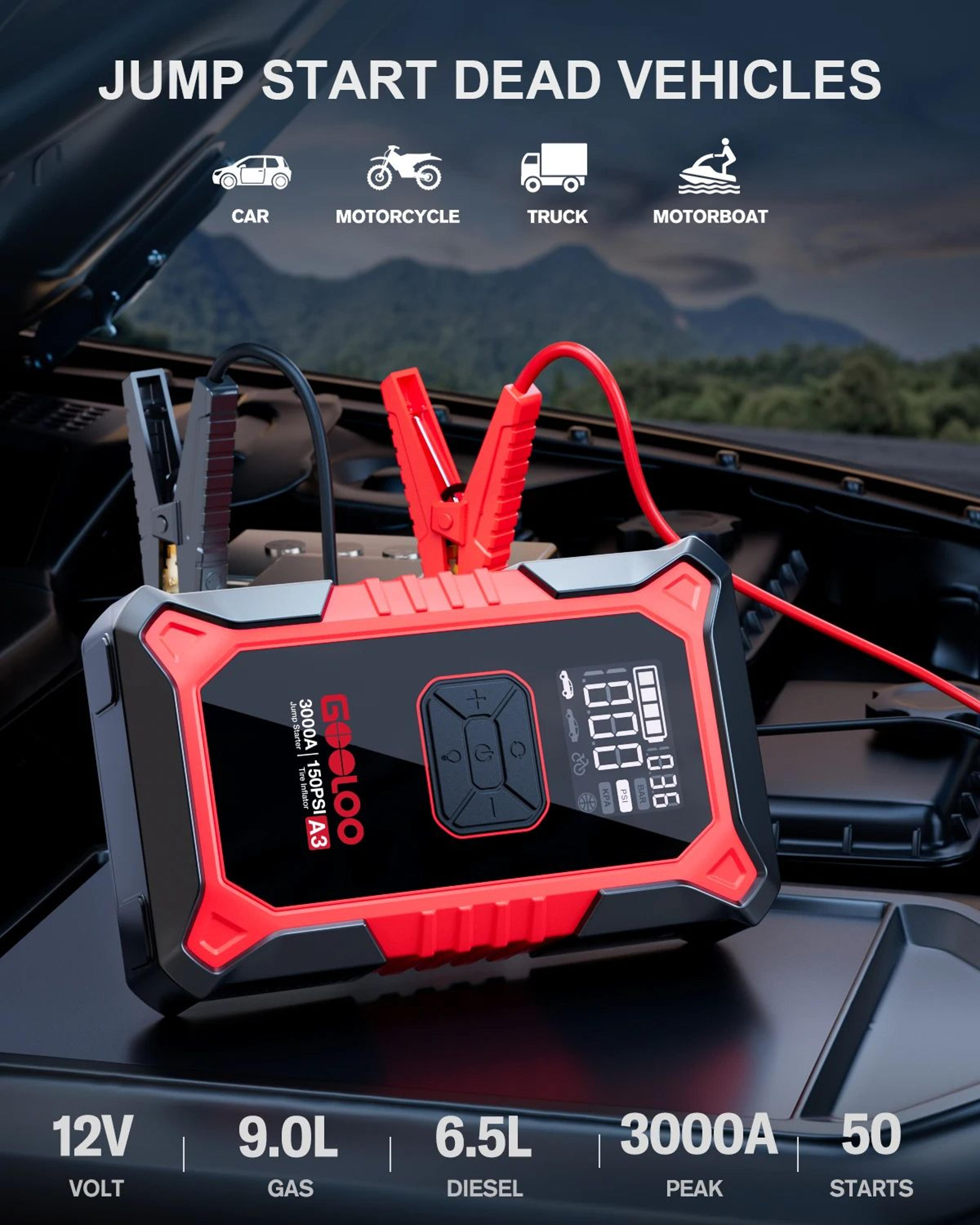 jump starter with air compressor, portable car battery booster