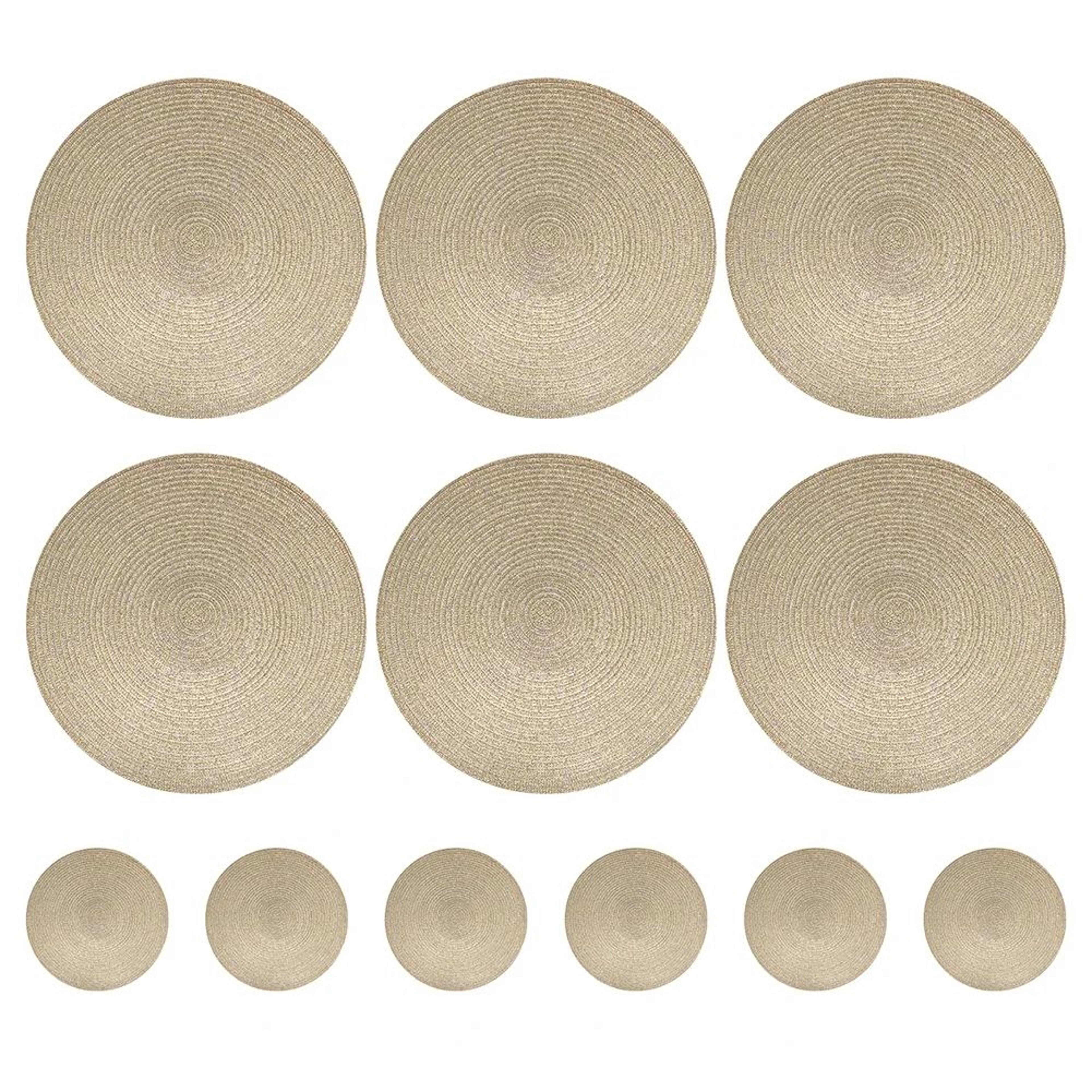 Set Of 6 Round Placemats And Coasters Braided Woven Table Mats Washable Heat Resistant For Dining K 6