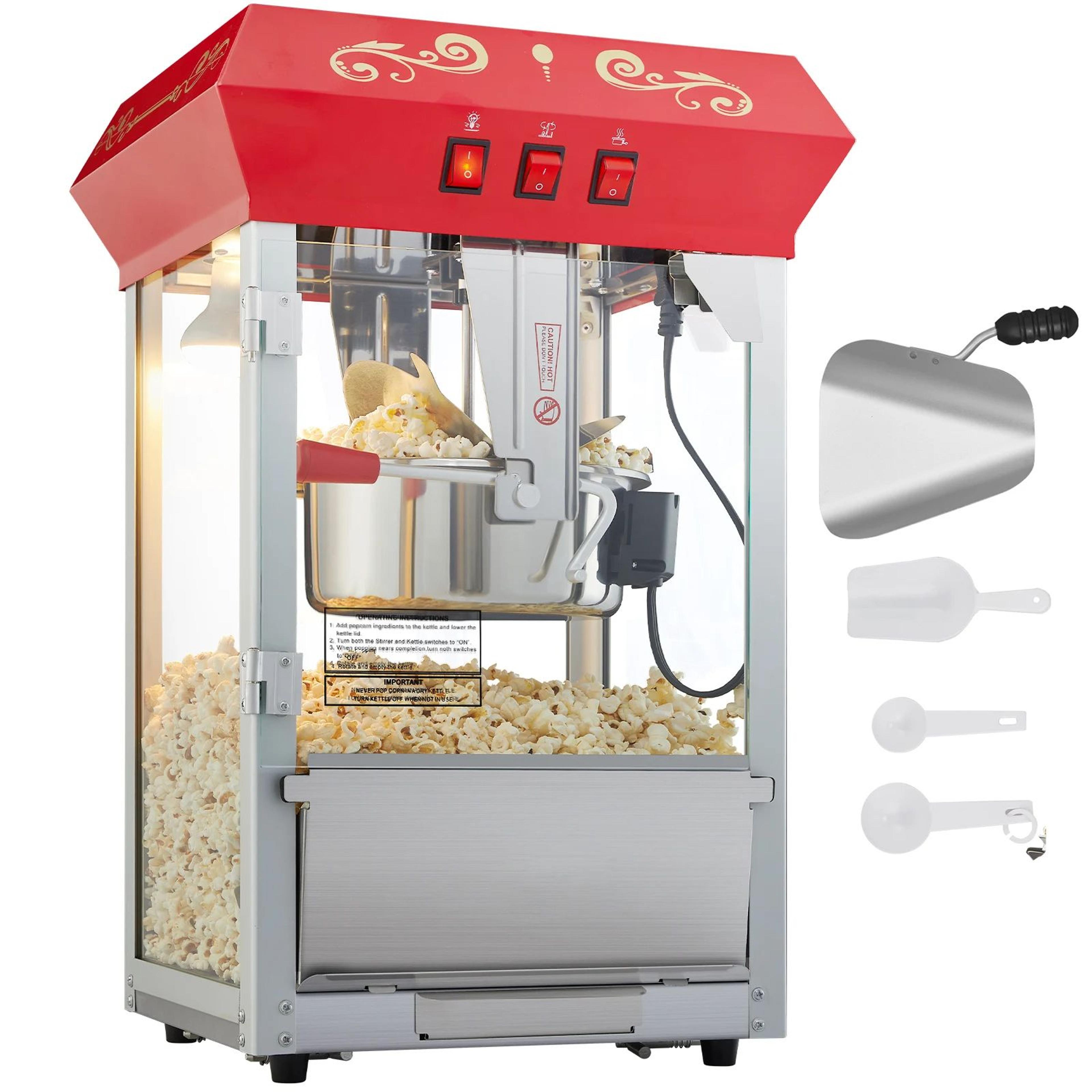 electric popcorn maker commercial popper machine, automatic corn cookware with scoop, spoon & heating tube