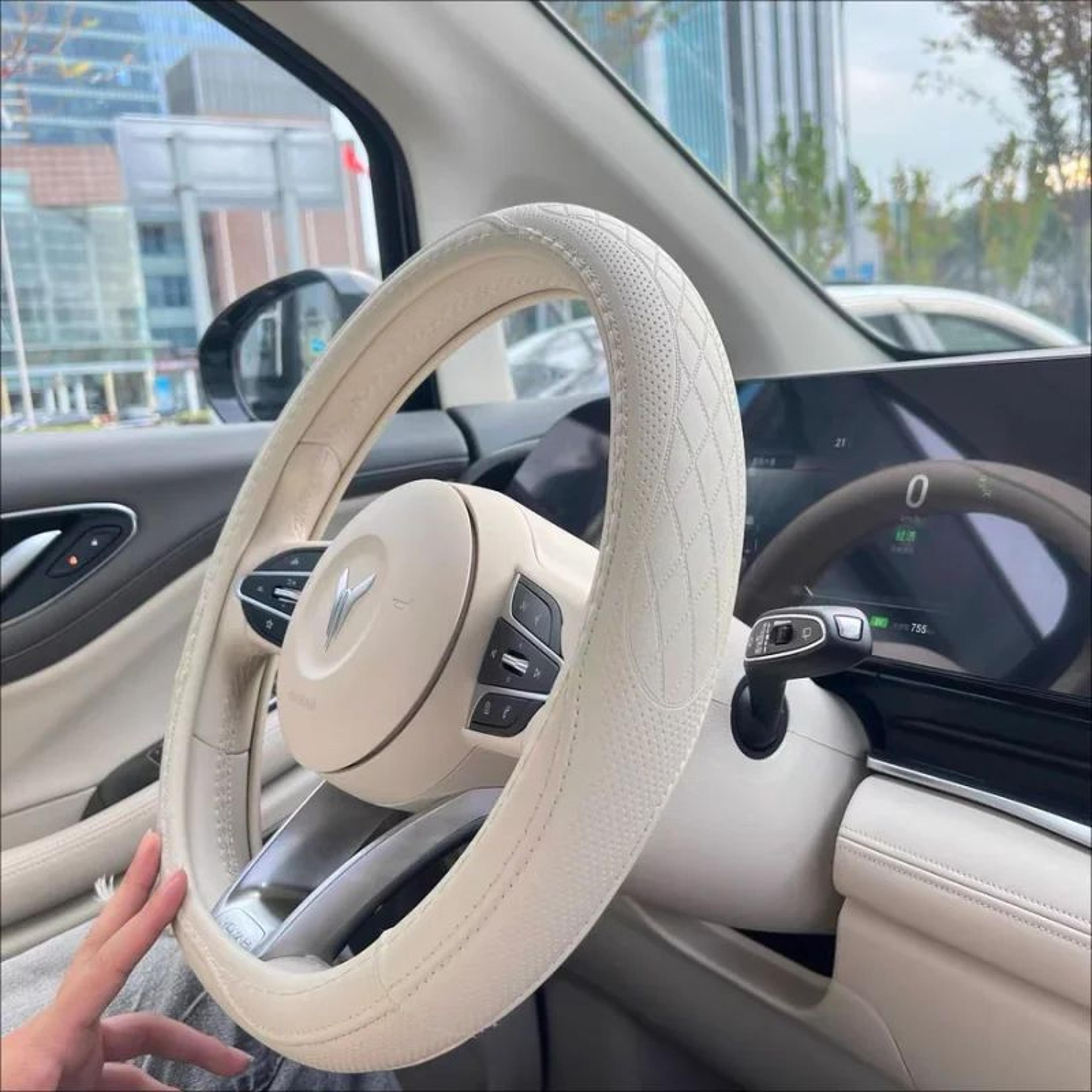 premium napa leather perforated patchwork car steering wheel cover non-slip, breathable & universal fit