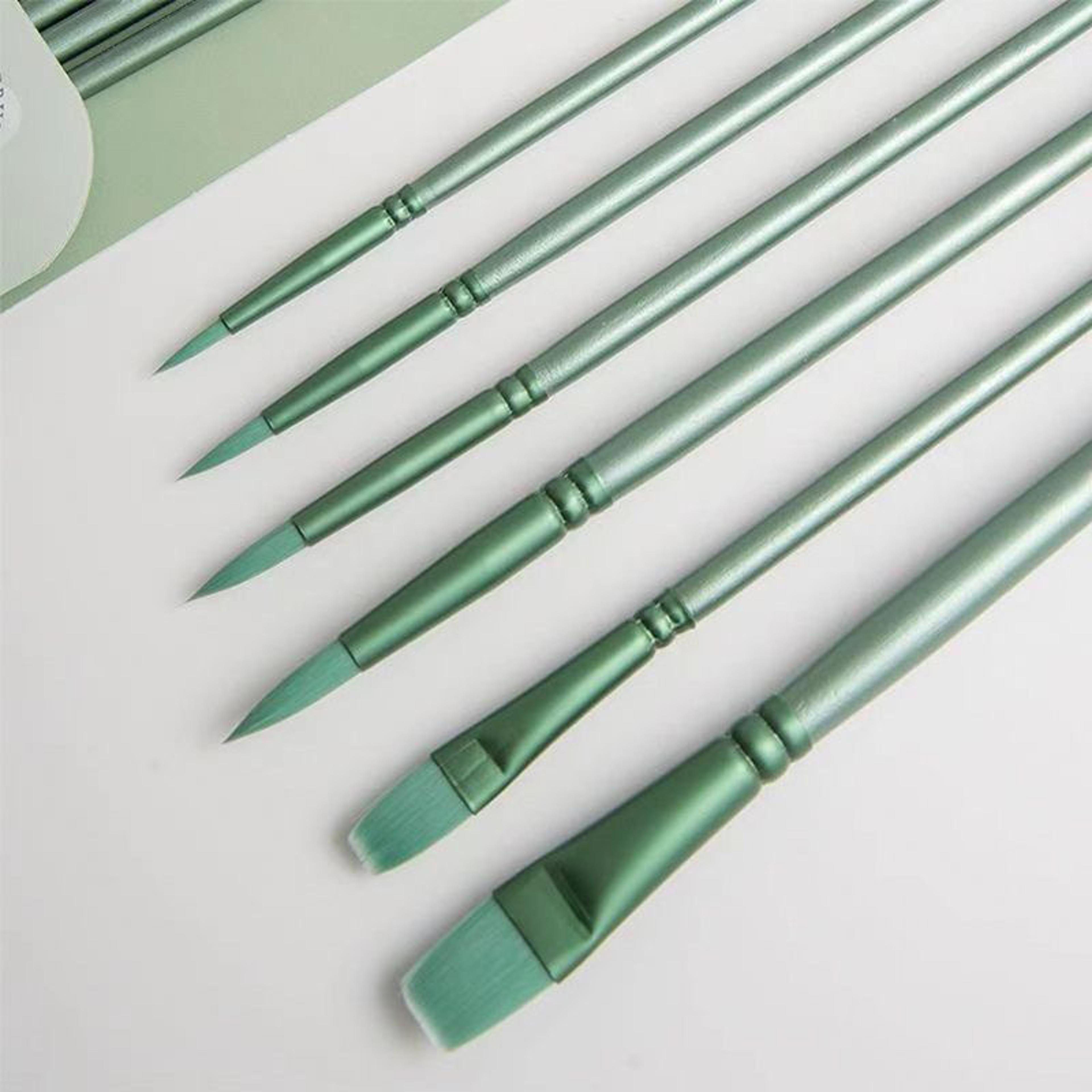 watercolor brush pointed round flat head soft hair set, ergonomic nylon brushes for beginner's art student hand drawn