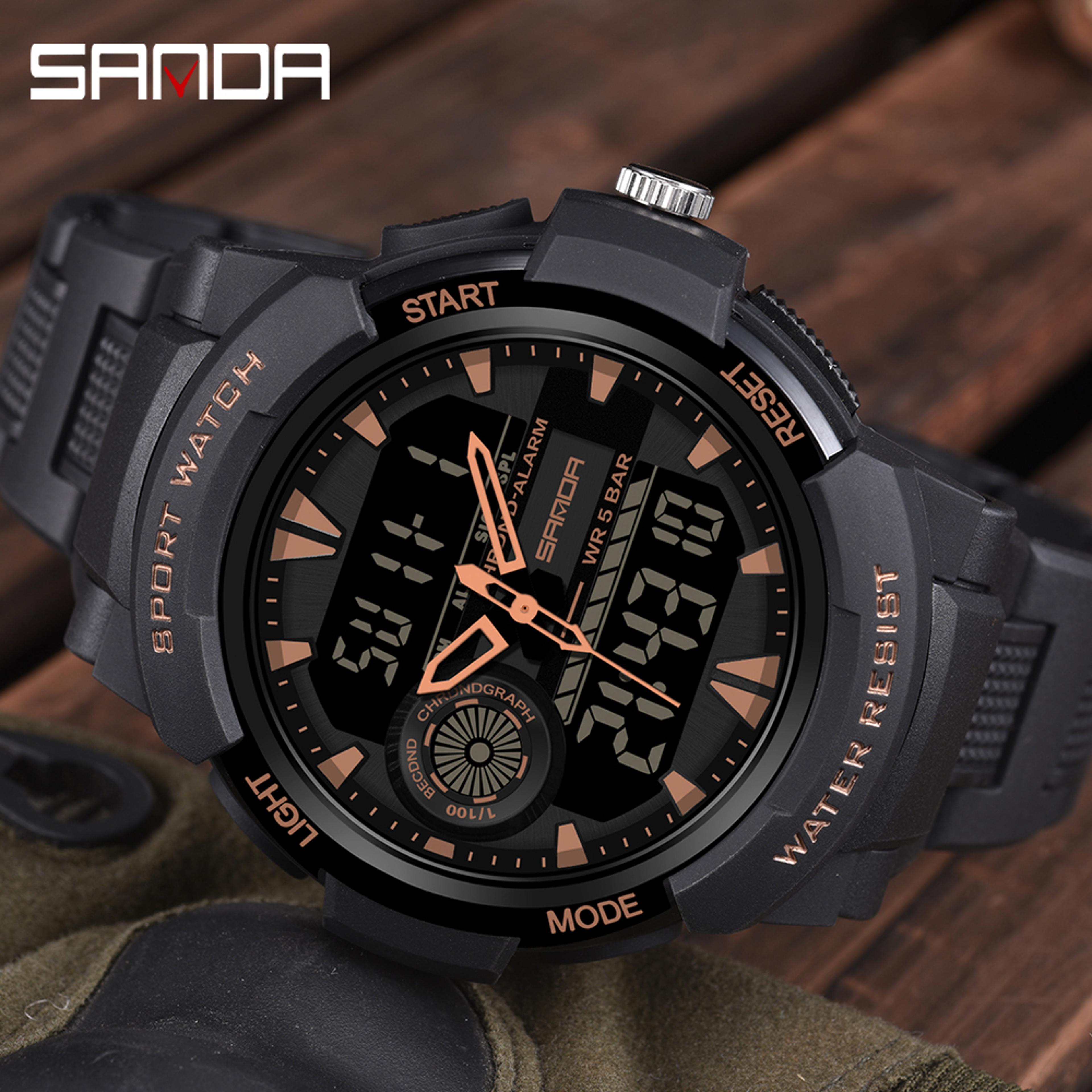 student sports watch, dual display waterproof digital led watch, multifunction electronic student timepiece