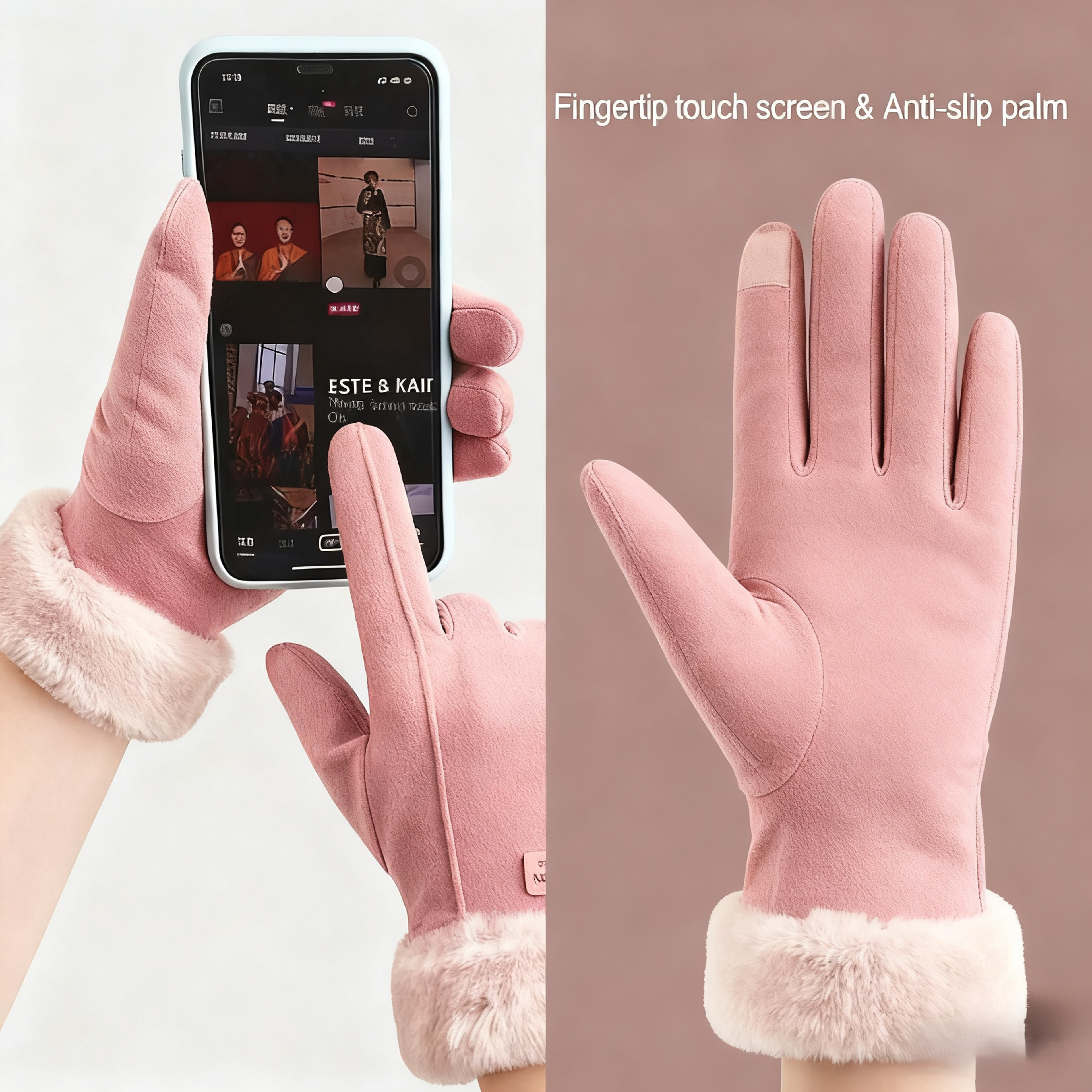 Womens Touchscreen Winter Gloves Fashionable Finger Gloves With Thin Cashmere Solid Color For Autum 3