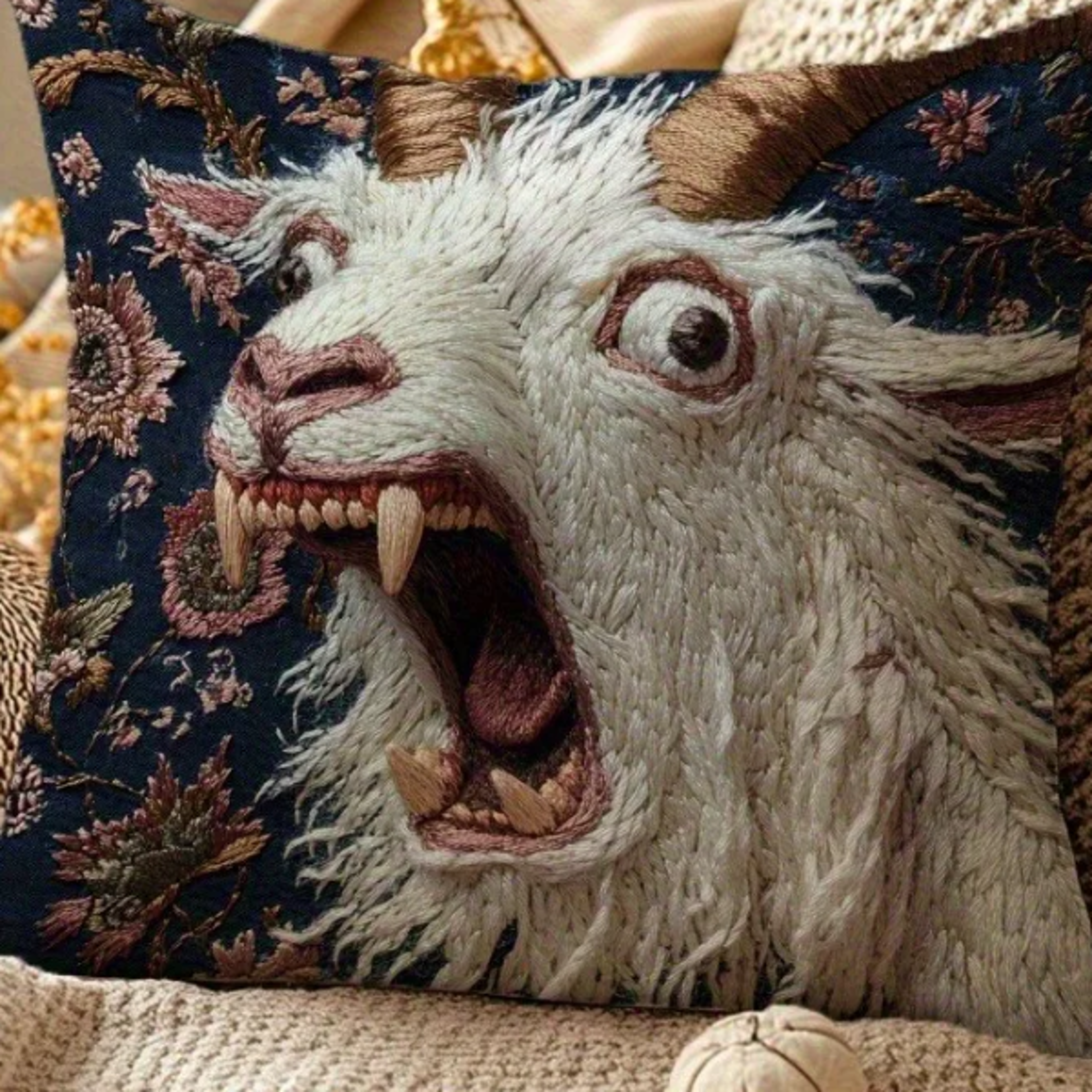 gothic goat face throw pillow cover for halloween sofa decor