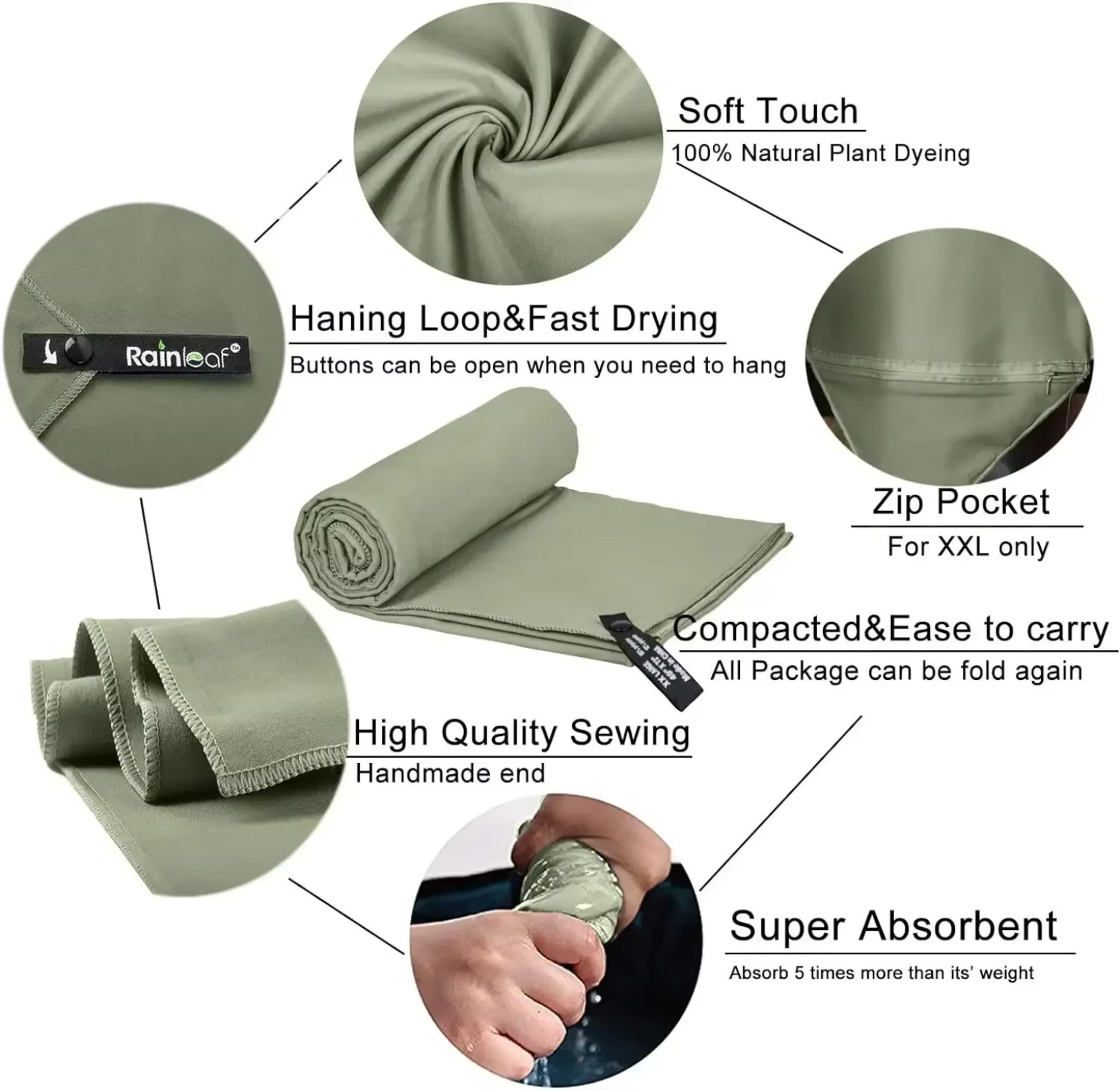 Premium Quick Dry Microfiber Travel  Sports Towel Ultra Absorbent Sandproof  Compact For Gym Beach