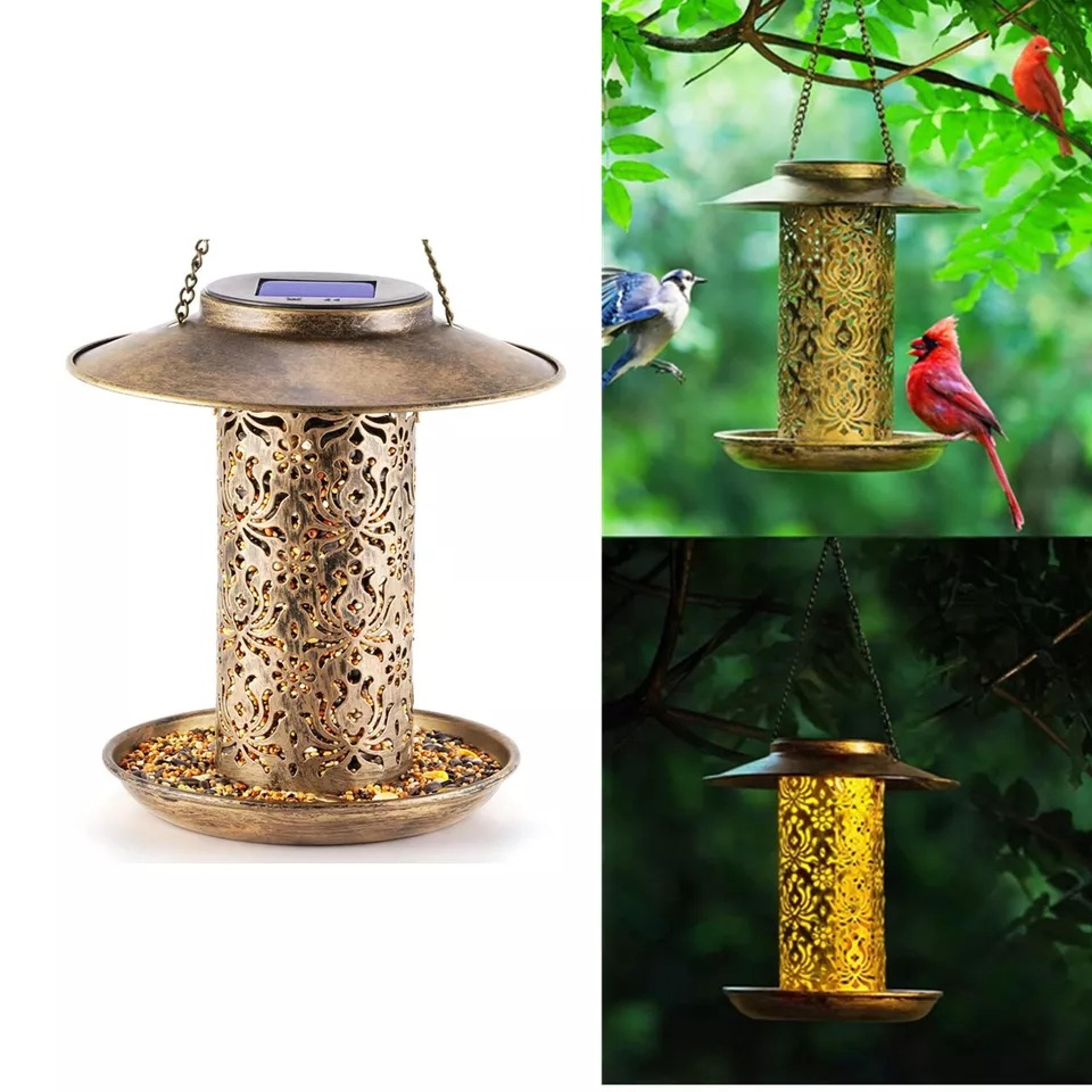 solar bird feeder hanging metal wild bird feeder solar garden lantern decor