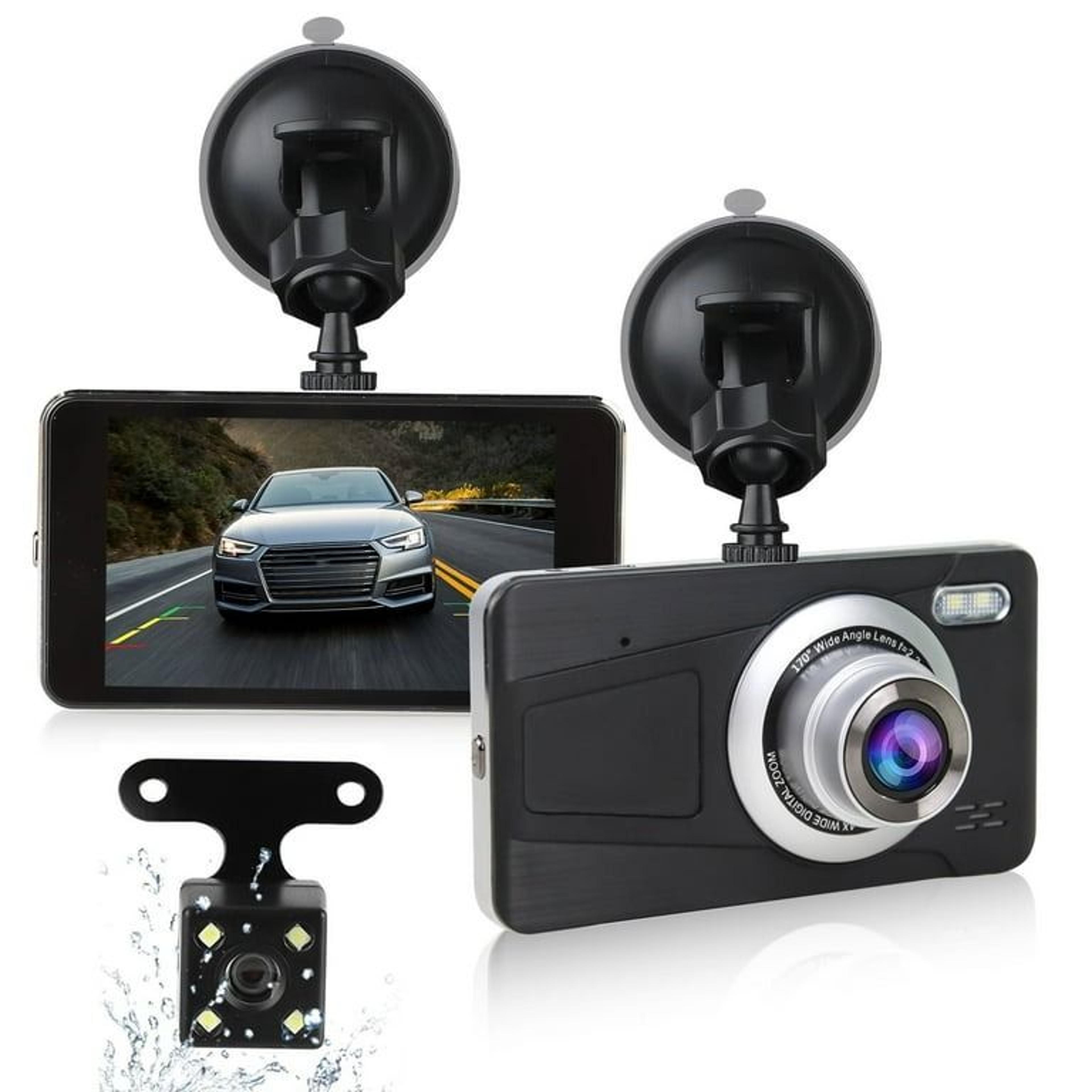 hd 1080p dual lens dash cam, front & rear car dvr camera with g-sensor, night vision, loop recording