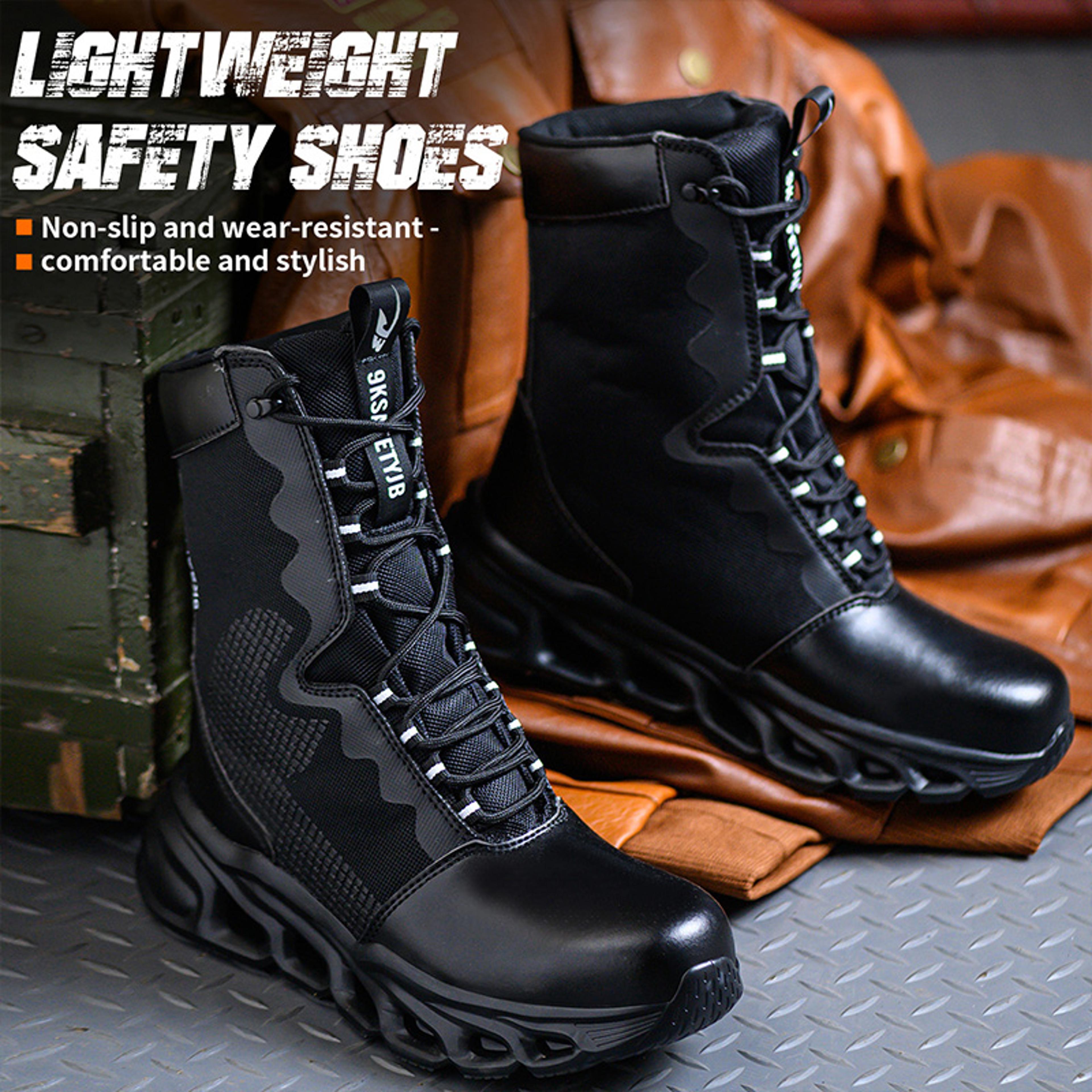 men safety shoes, steel toe work sneakers, lightweight boots, puncture-proof work shoes