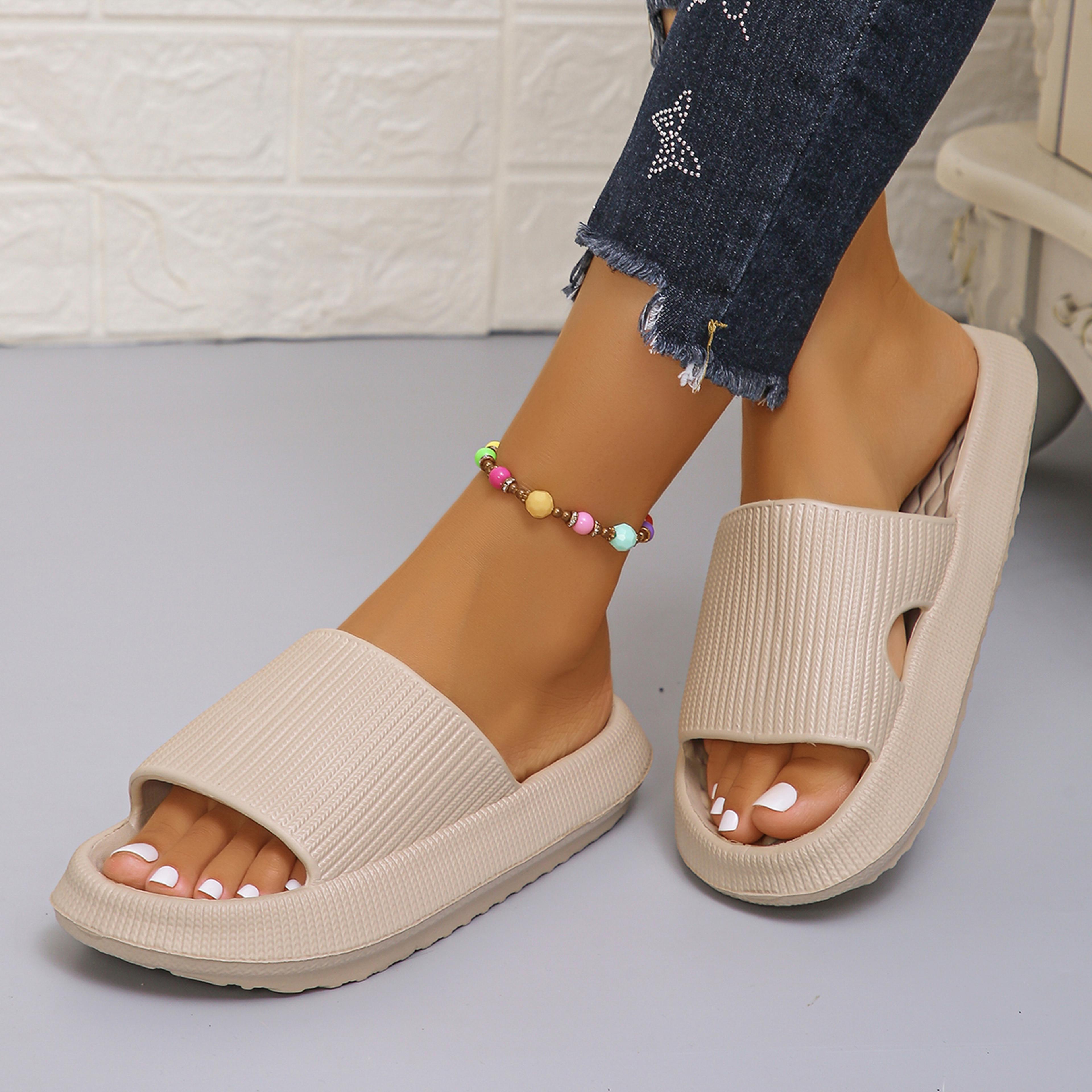 women's thick bottom cloud slippers, soft eva indoor slides, non-slip platform sandals, summer flip flops for couples