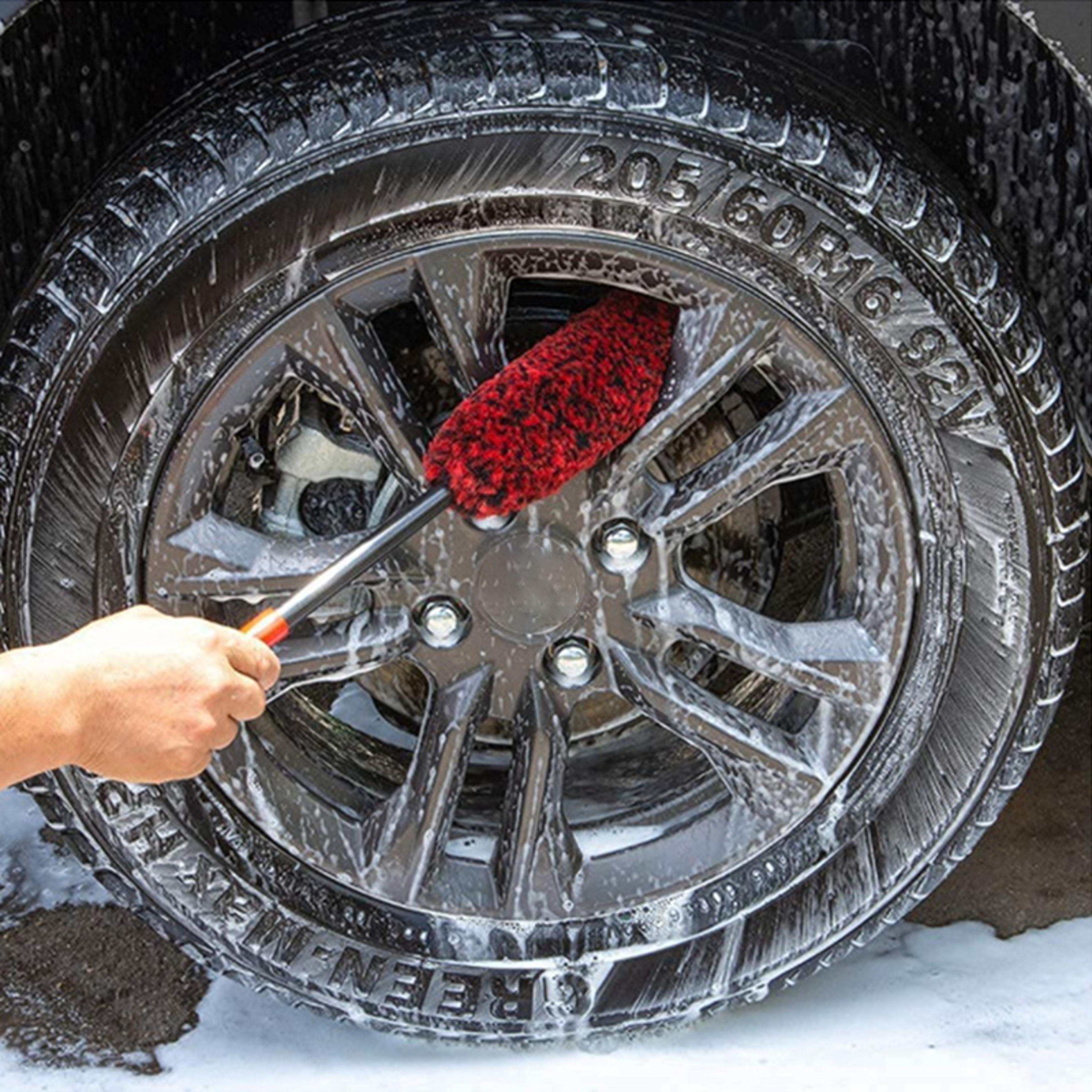 plush car rim tire wash brushes, car wheel detailing cleaning brush, long handle bendable auto wheel clean tools