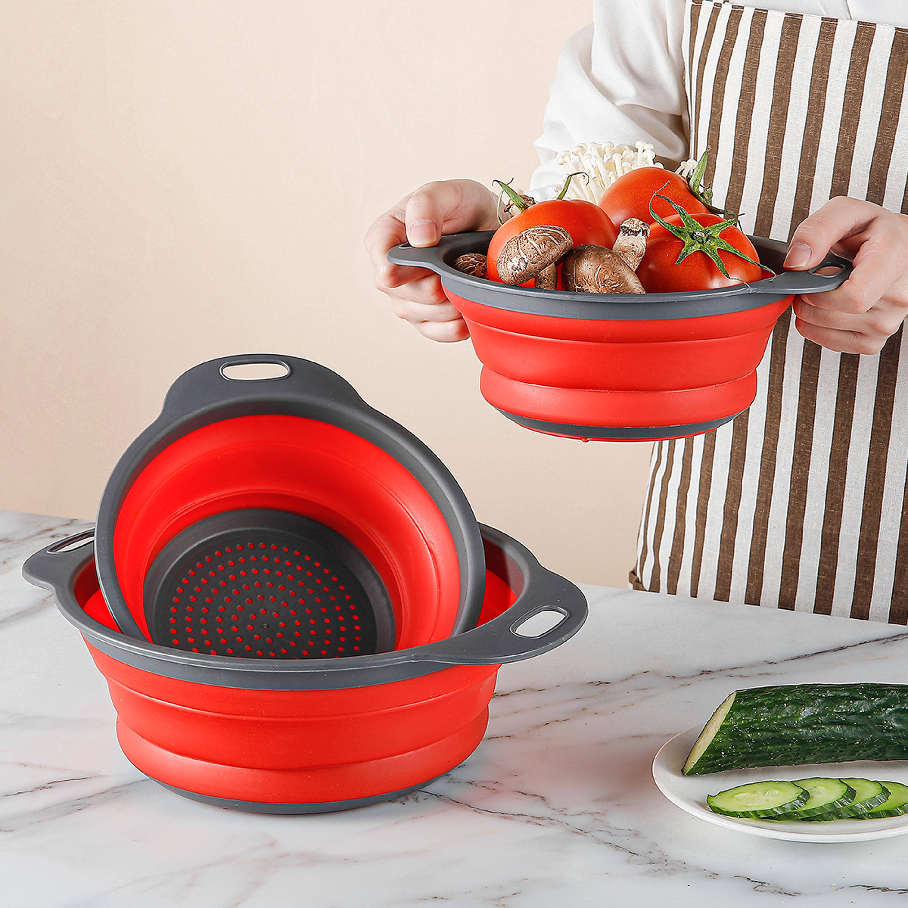 folding silicone drain basket fruit vegetable washing basket foldable strainer colander collapsible drainer